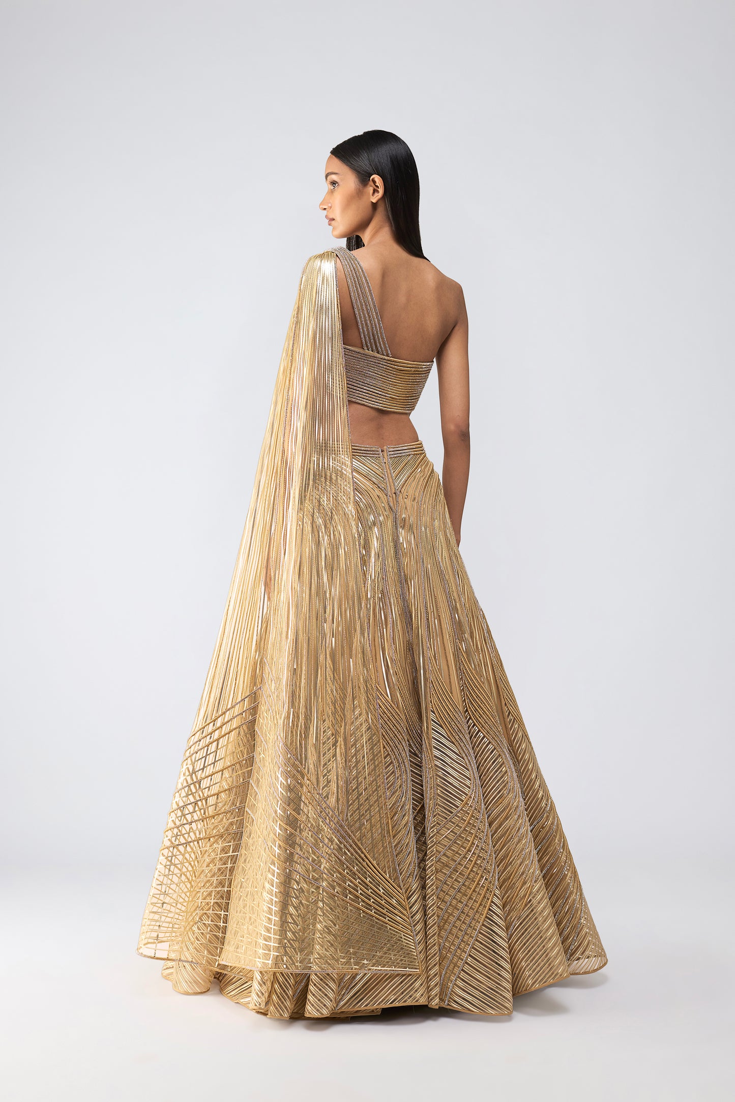 Structured Crystalvein Top With Drape And Skirt