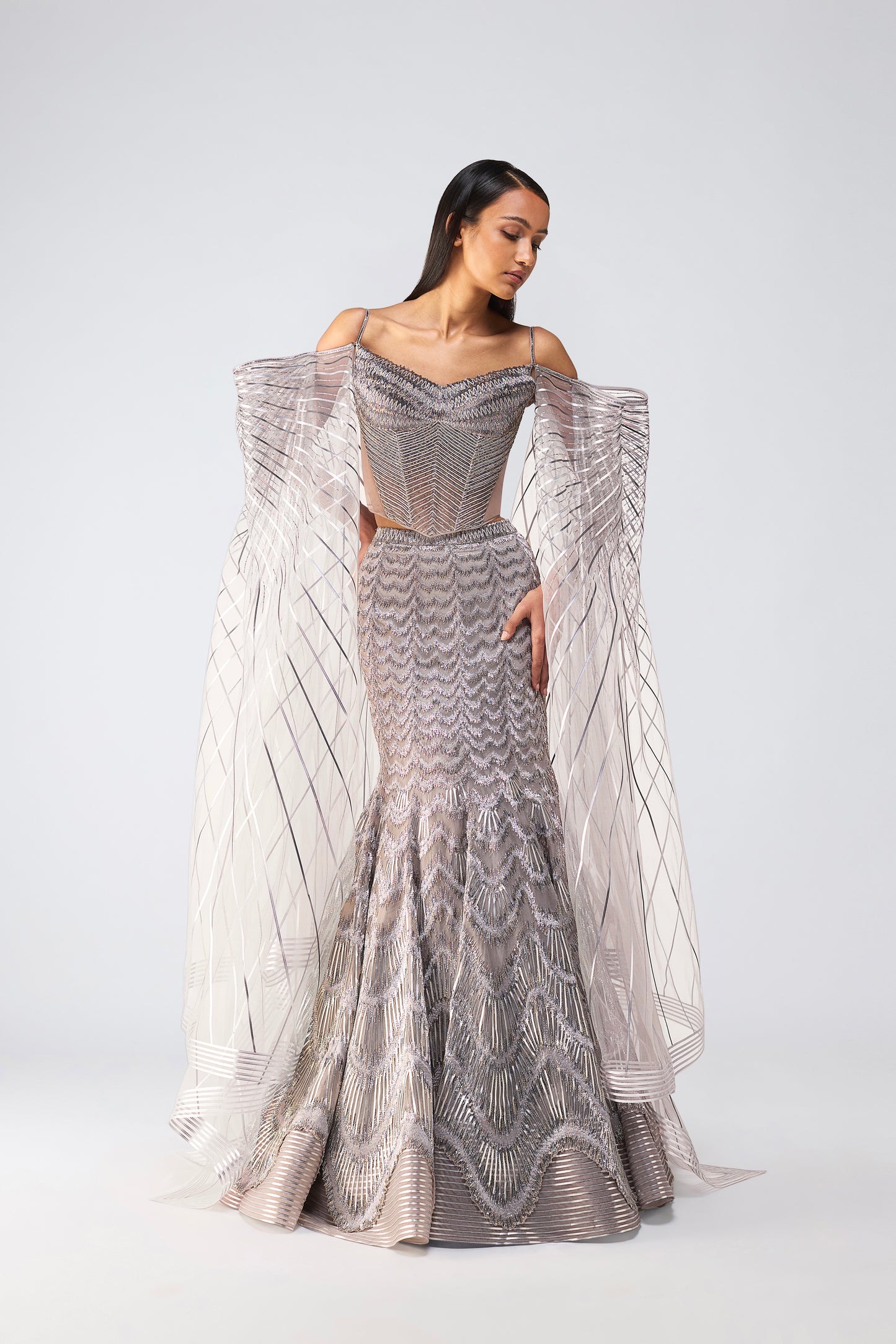 Metallic Scale Corset With Wings And Fishtail Skirt