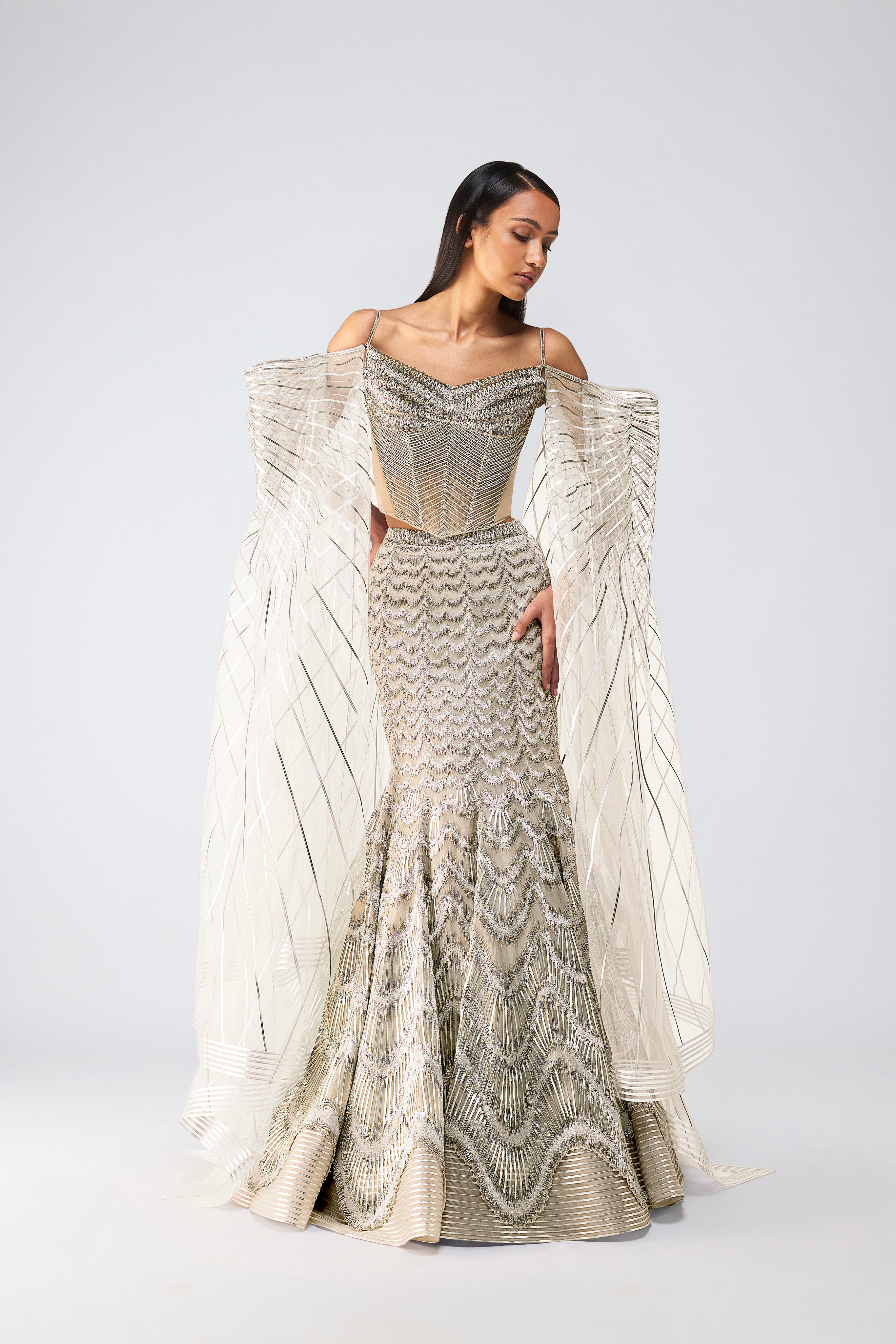 Metallic Scale Top With Fish Tail Skirt