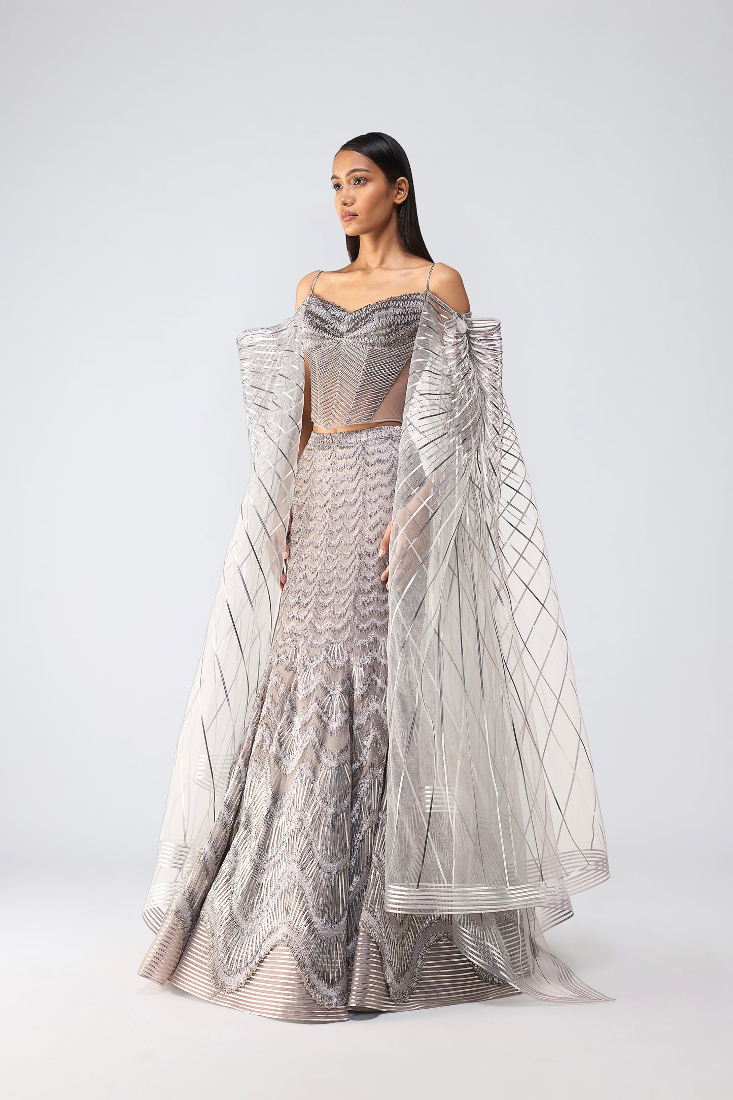 Metallic Scale Corset With Wings And Fishtail Skirt