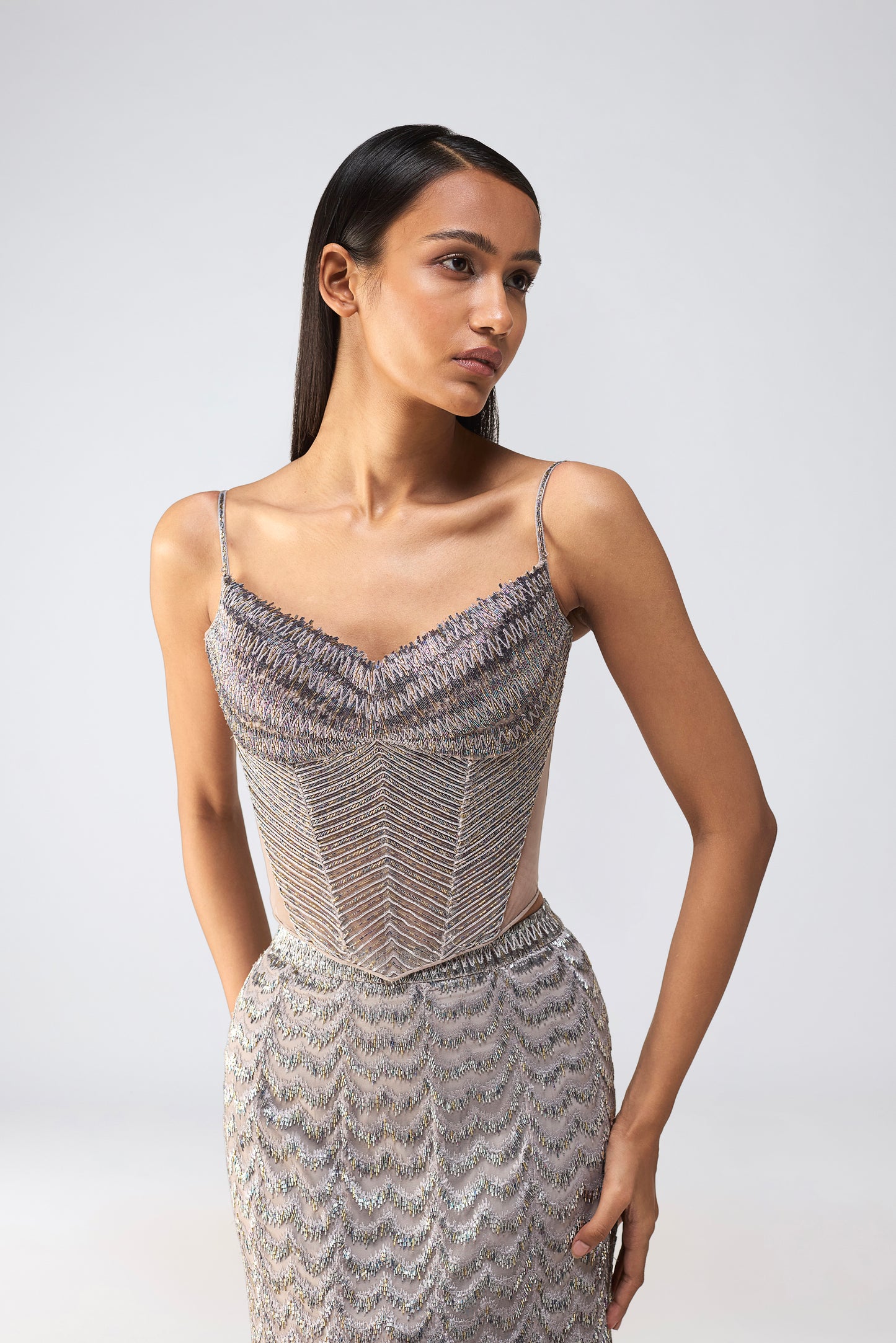 Metallic Scale Corset With Wings And Fishtail Skirt