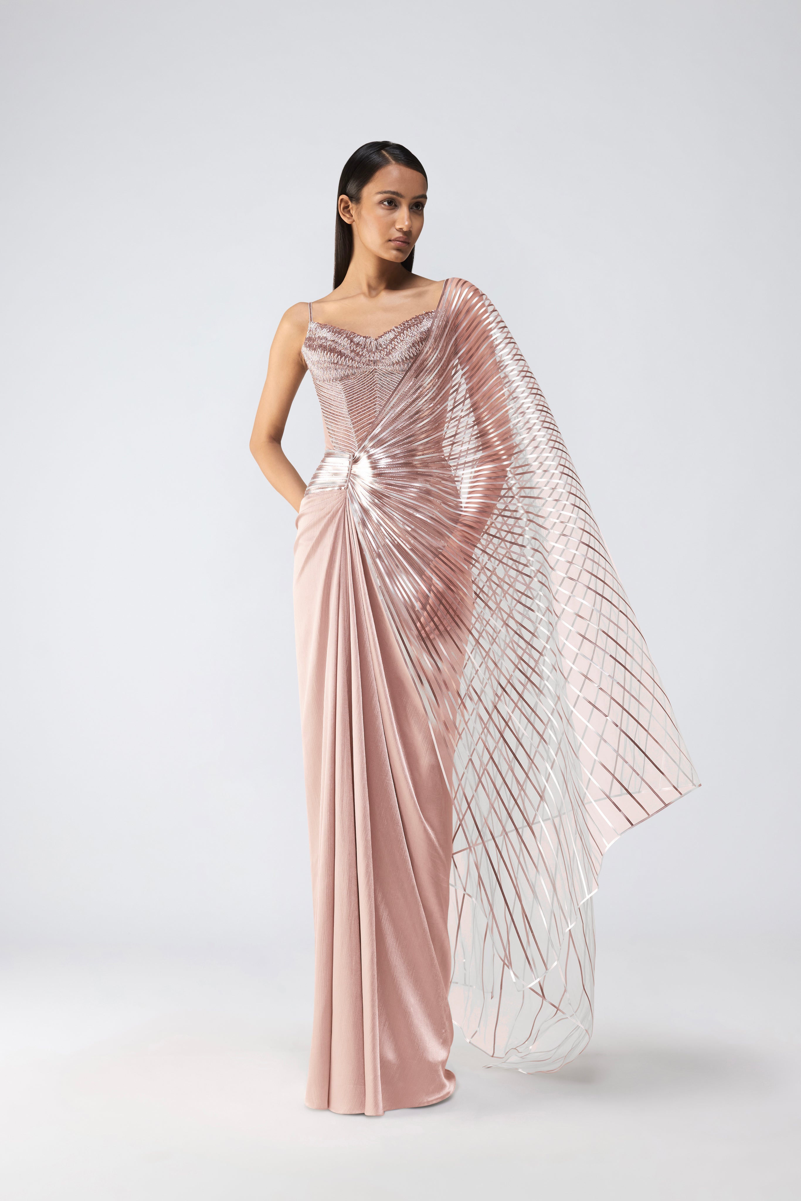 Metallic Scale Top And Draped Saree