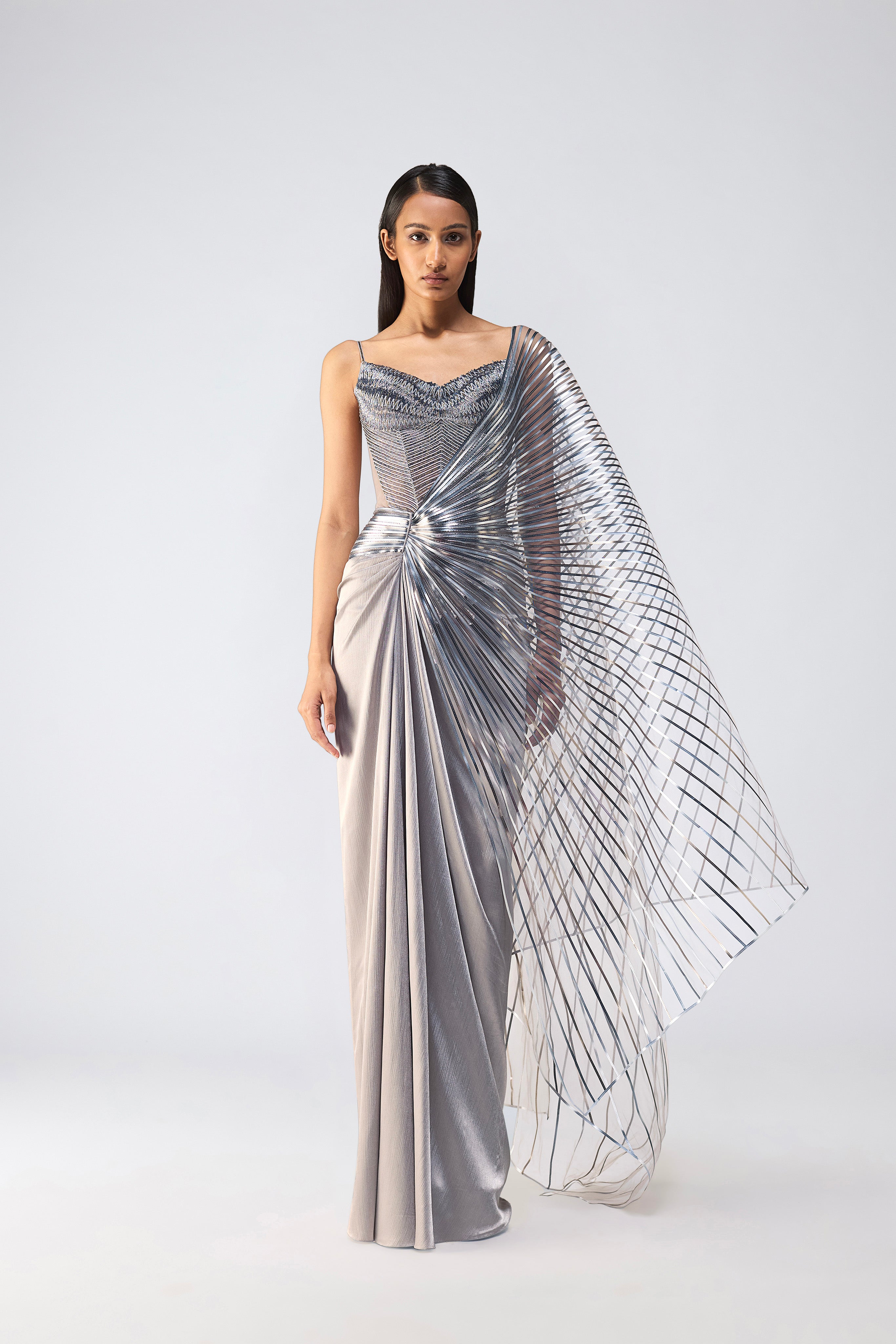 Metallic Scale Top And Draped Saree