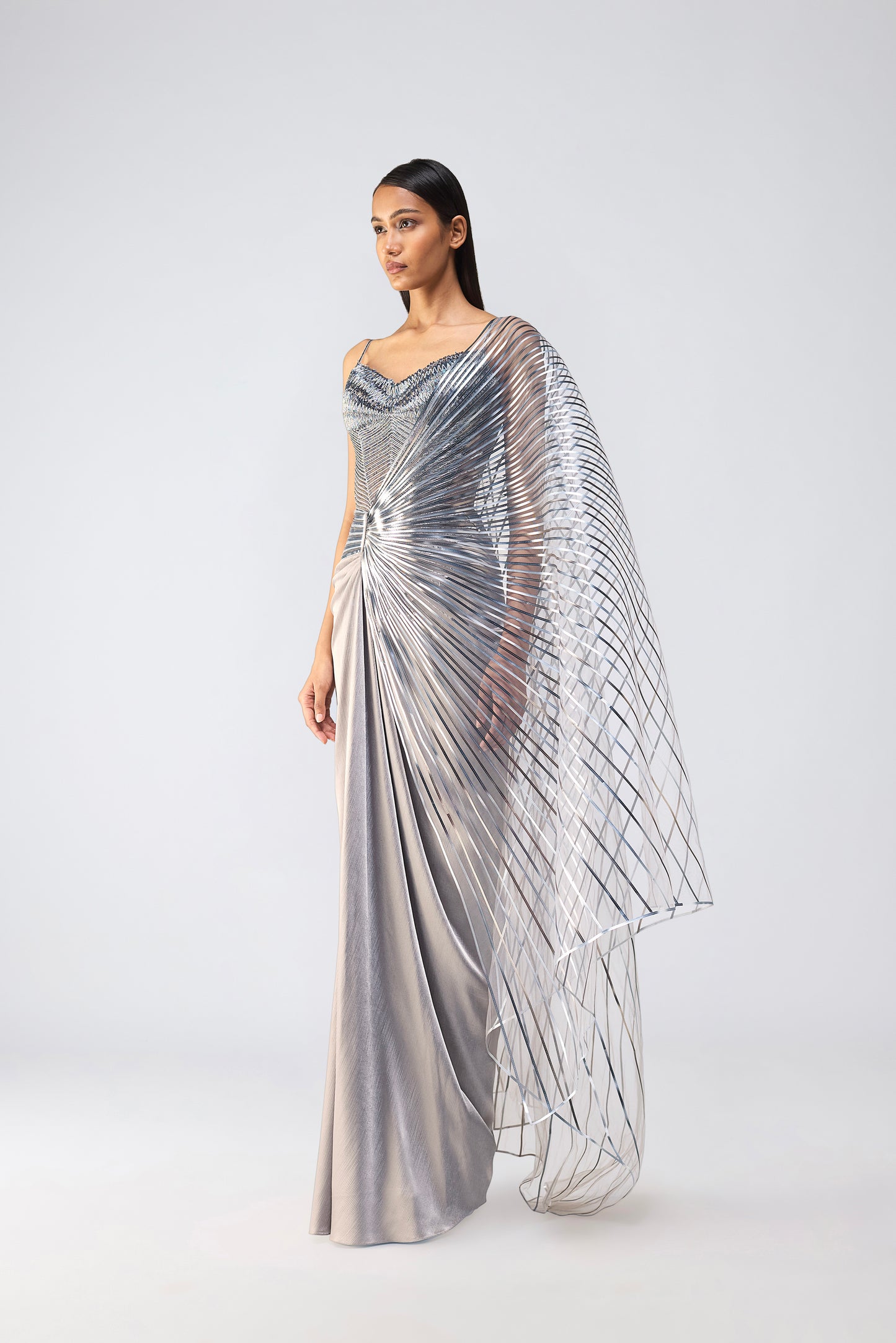 Metallic Scale Top And Draped Saree