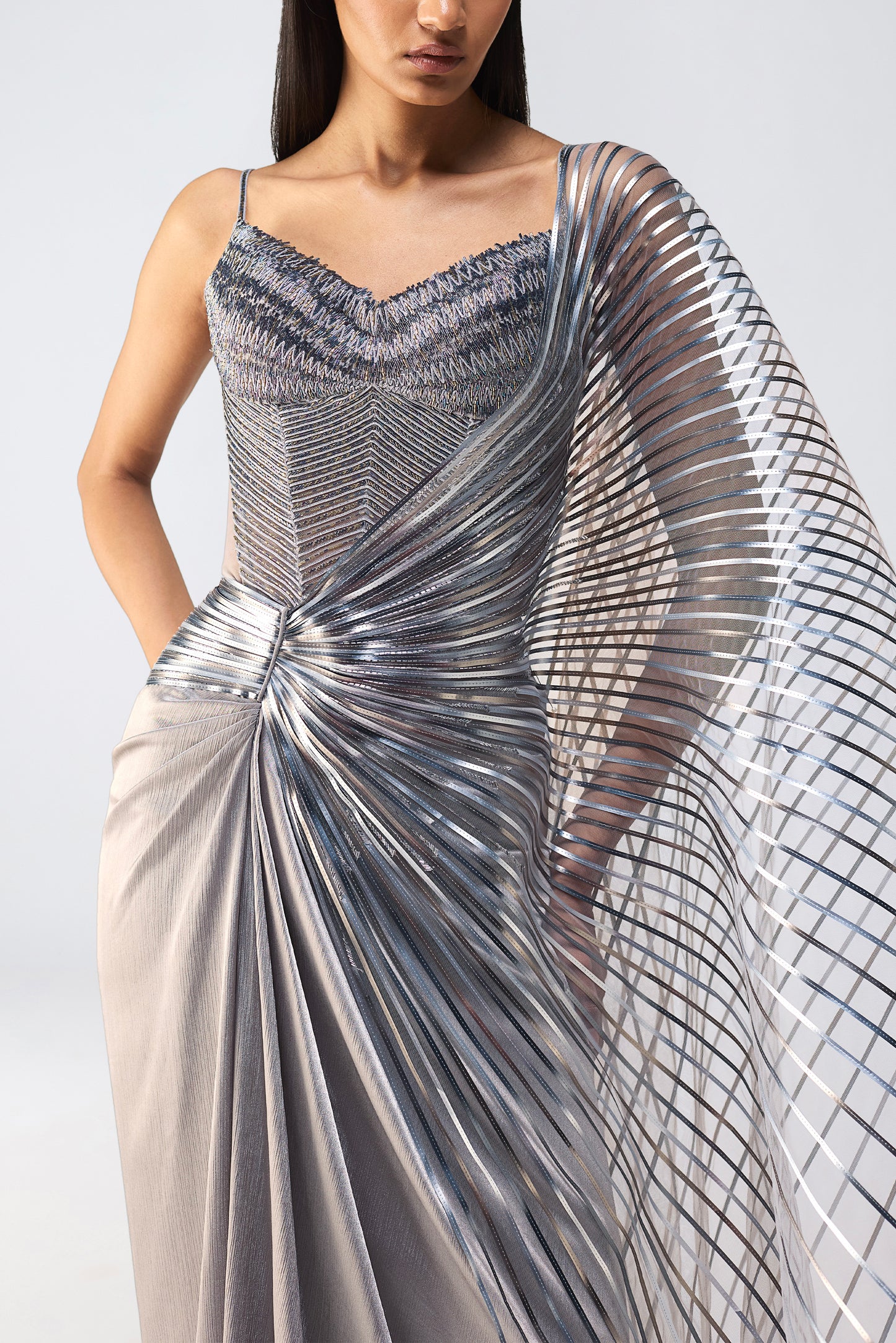 Metallic Scale Top And Draped Saree