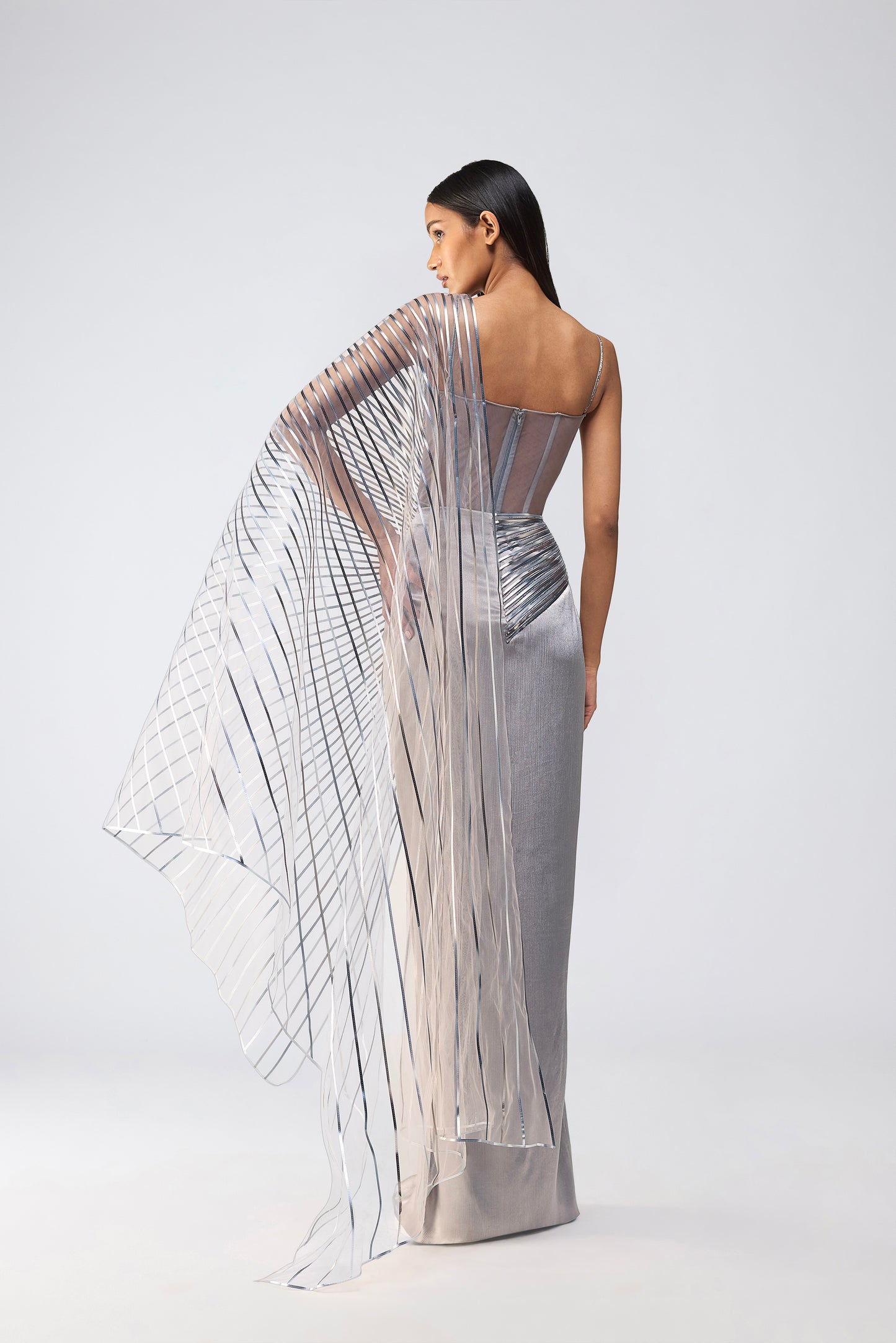 Metallic Scale Top And Draped Saree