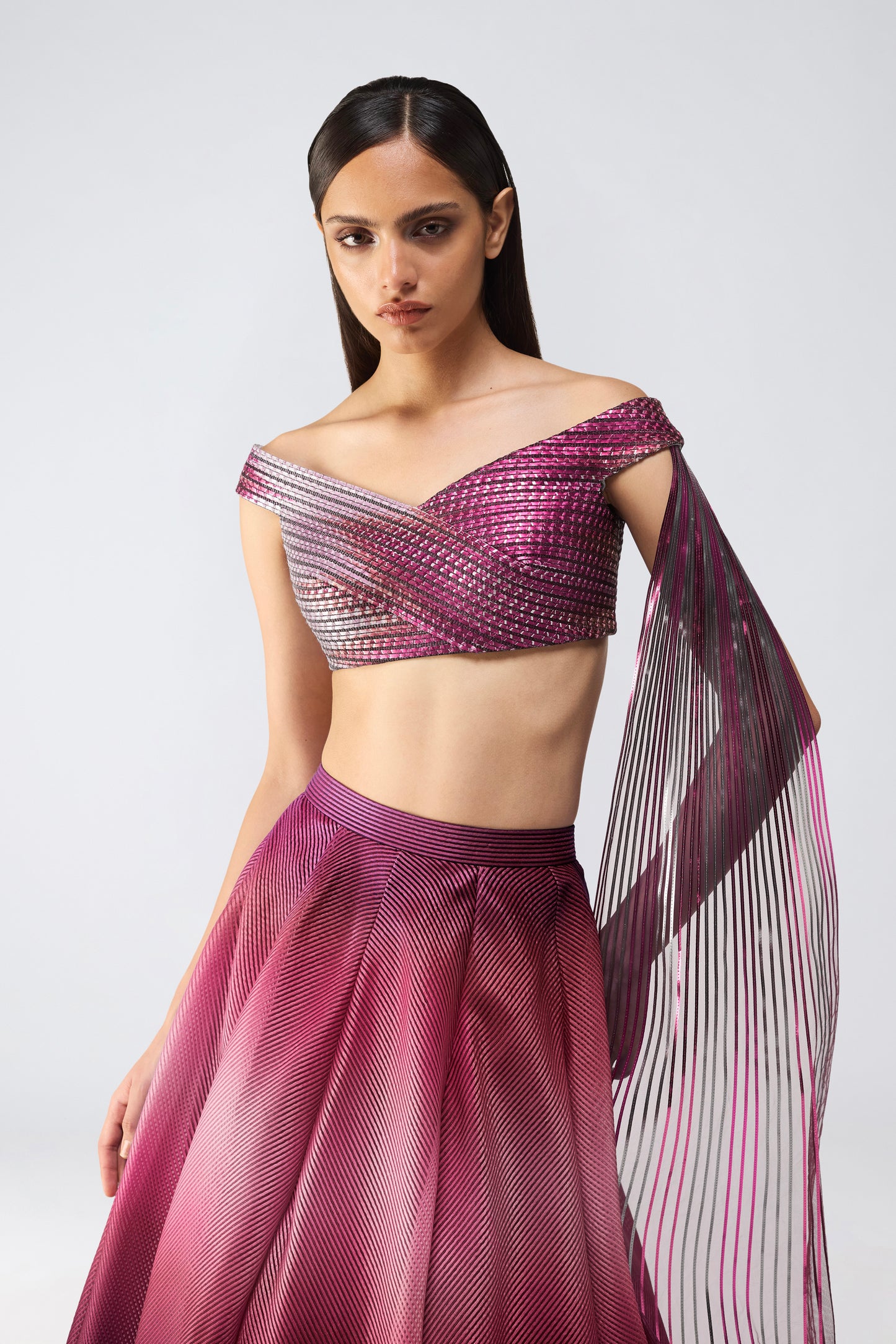 Metallic Glitch Top And Skirt