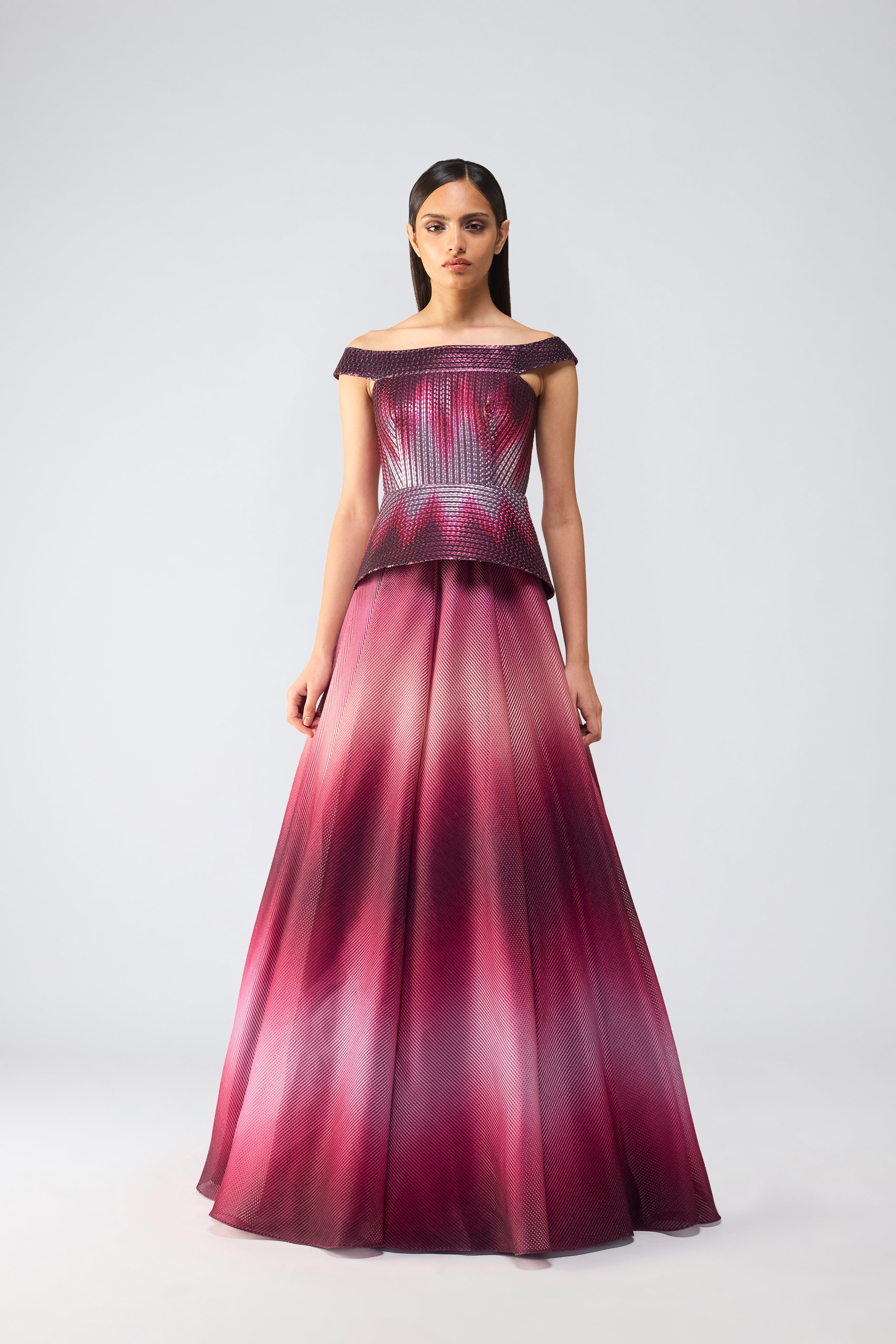 Metallic Glitch Flared Gown