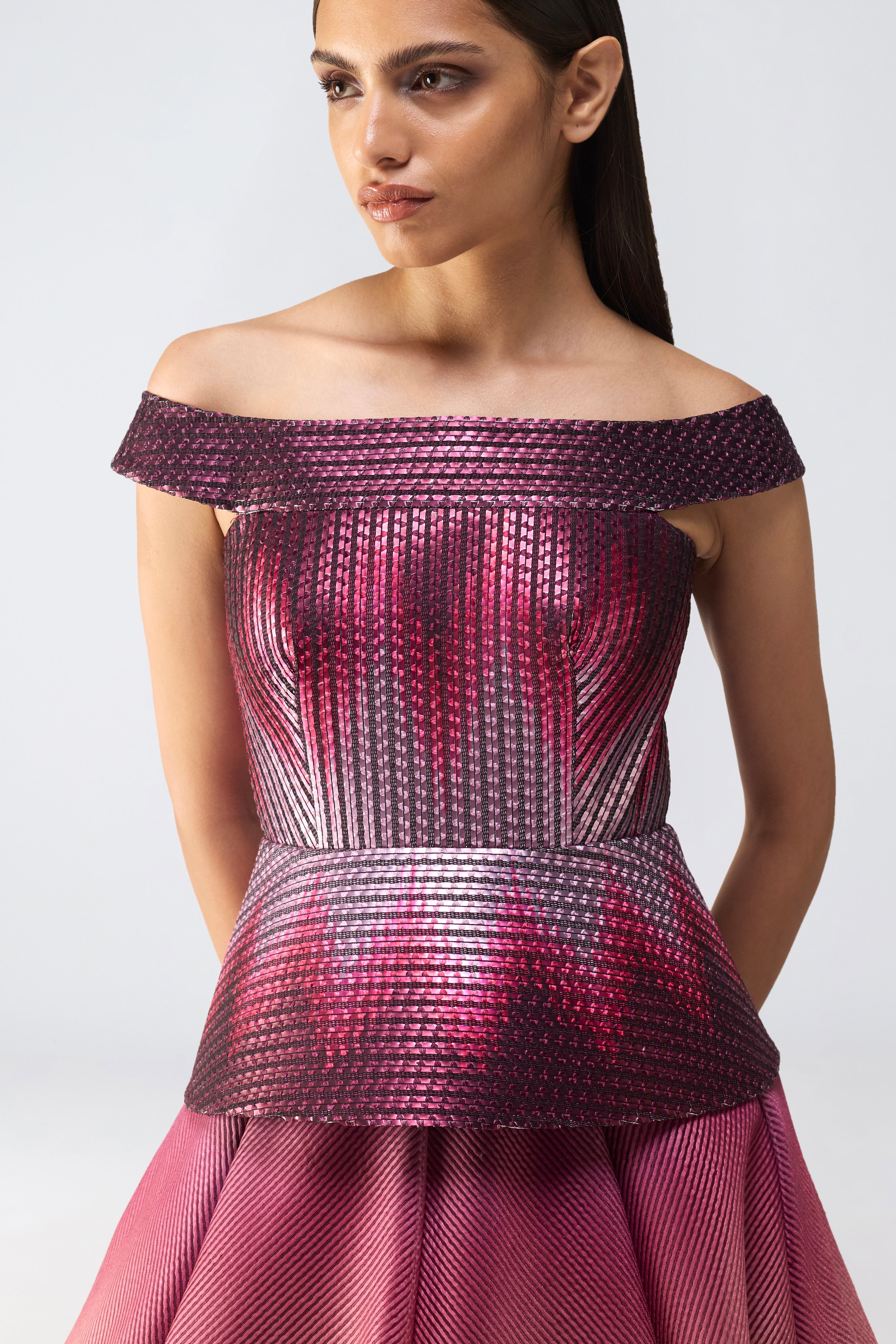 Metallic Glitch Flared Gown