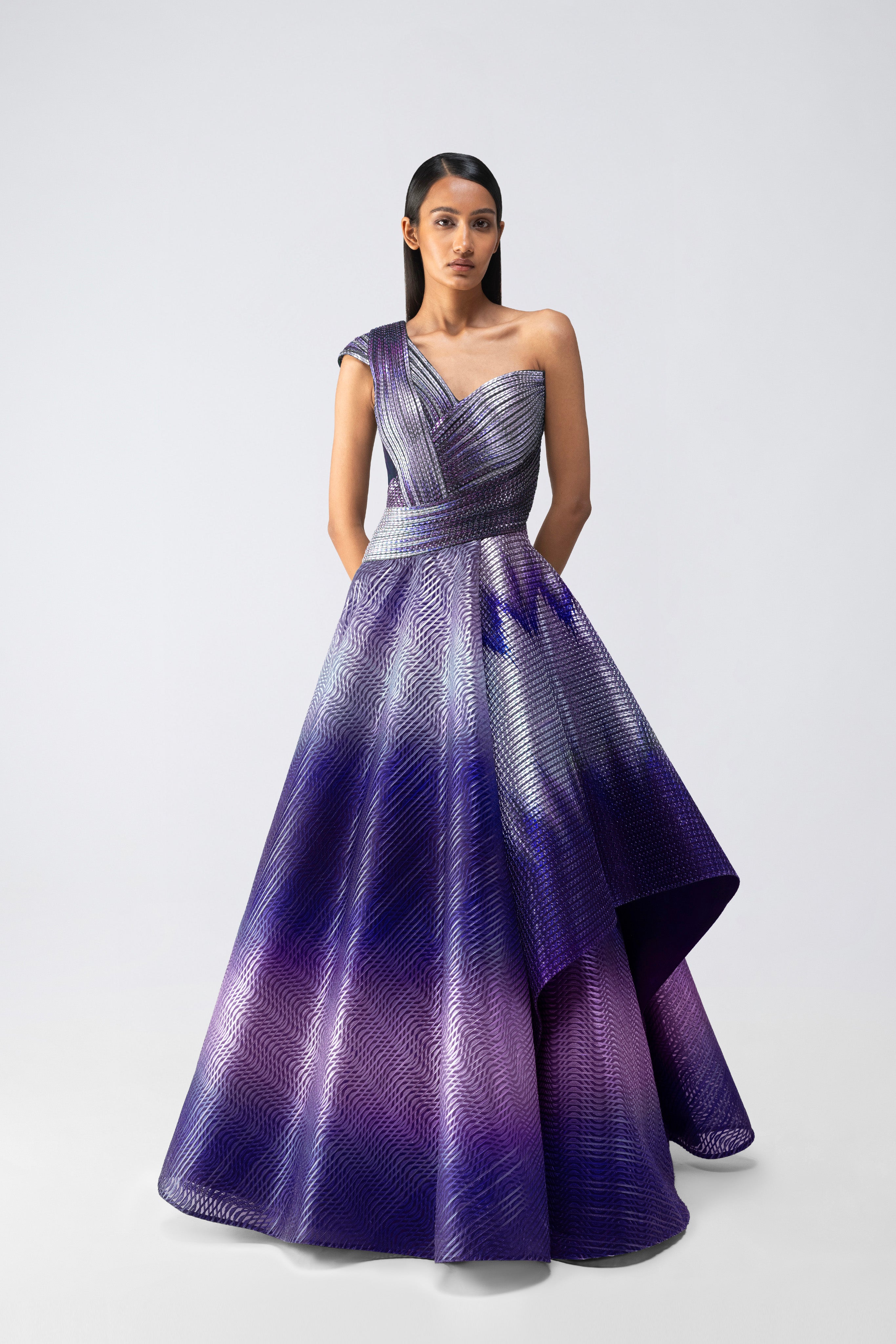 Metallic Glitch Flared Gown