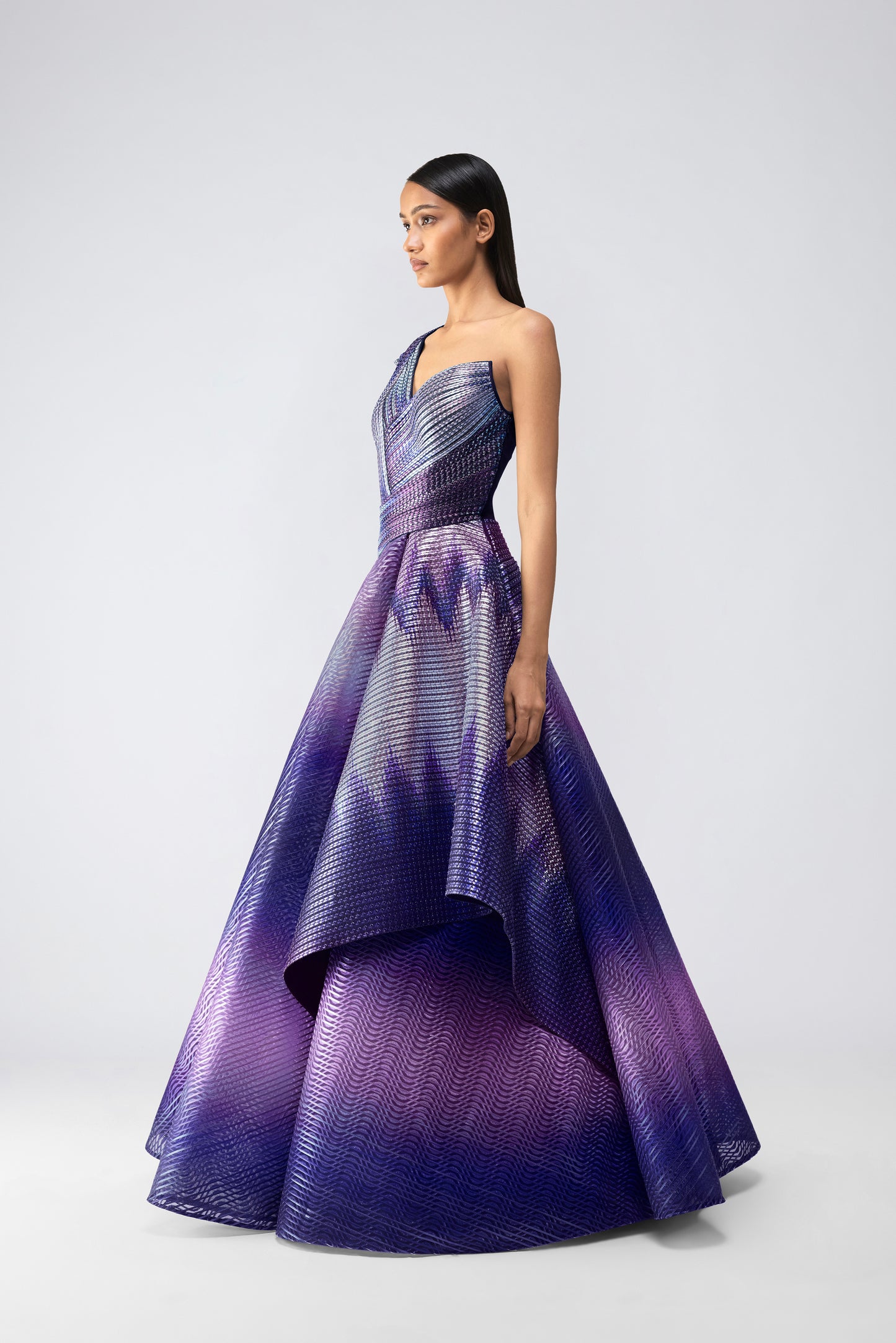 Metallic Glitch Flared Gown