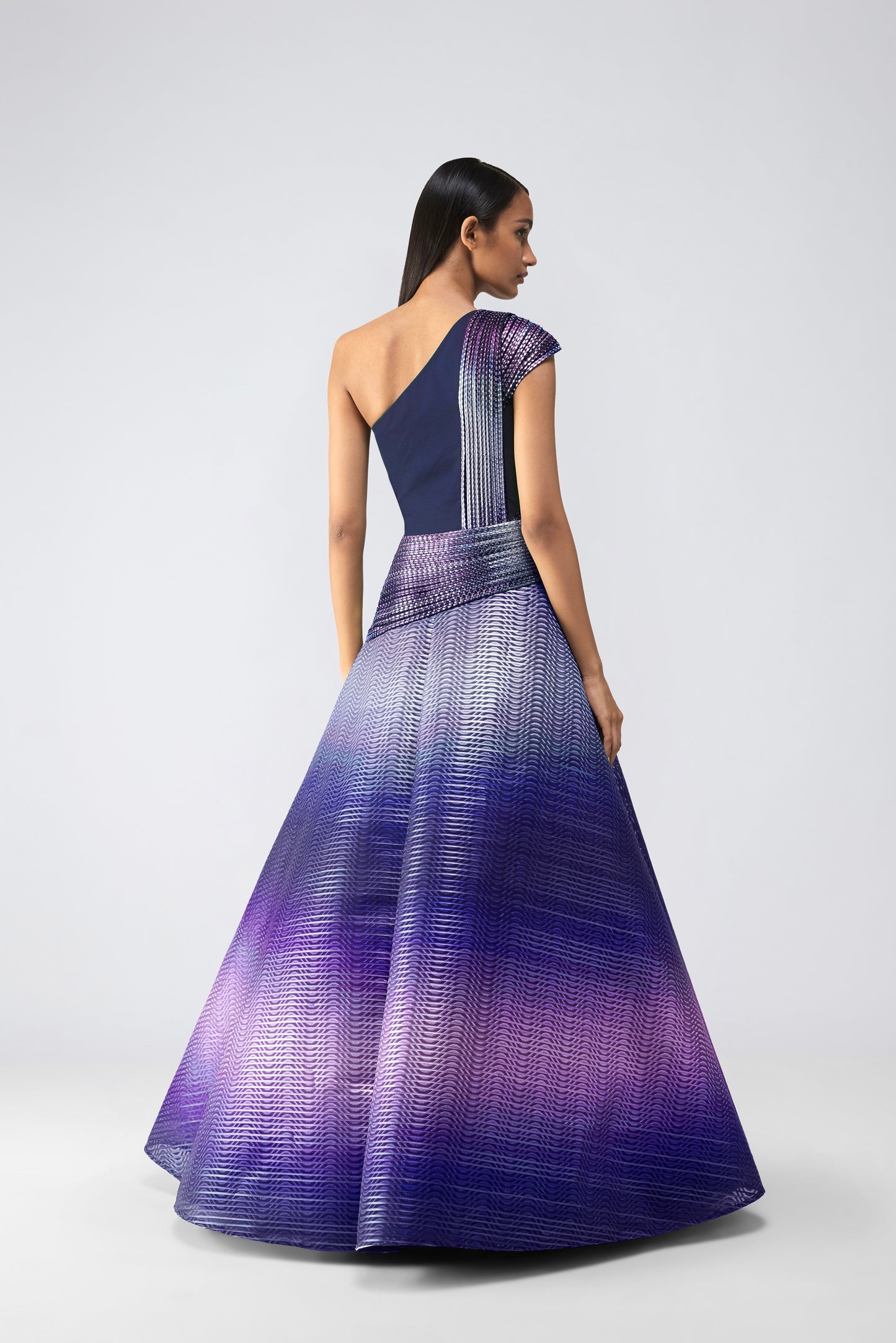 Metallic Glitch Flared Gown