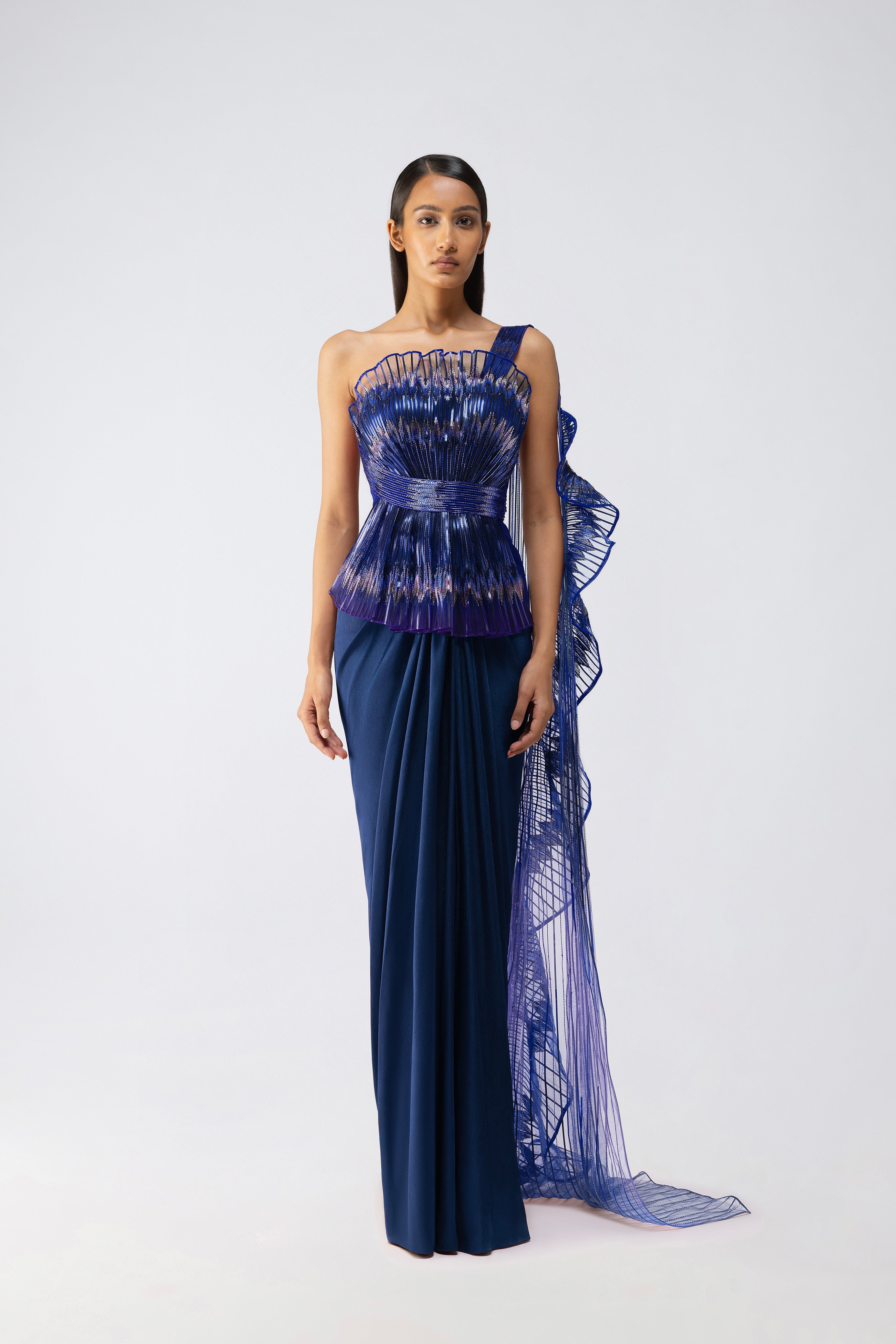 Metallic Glitch Ruffle Gown
