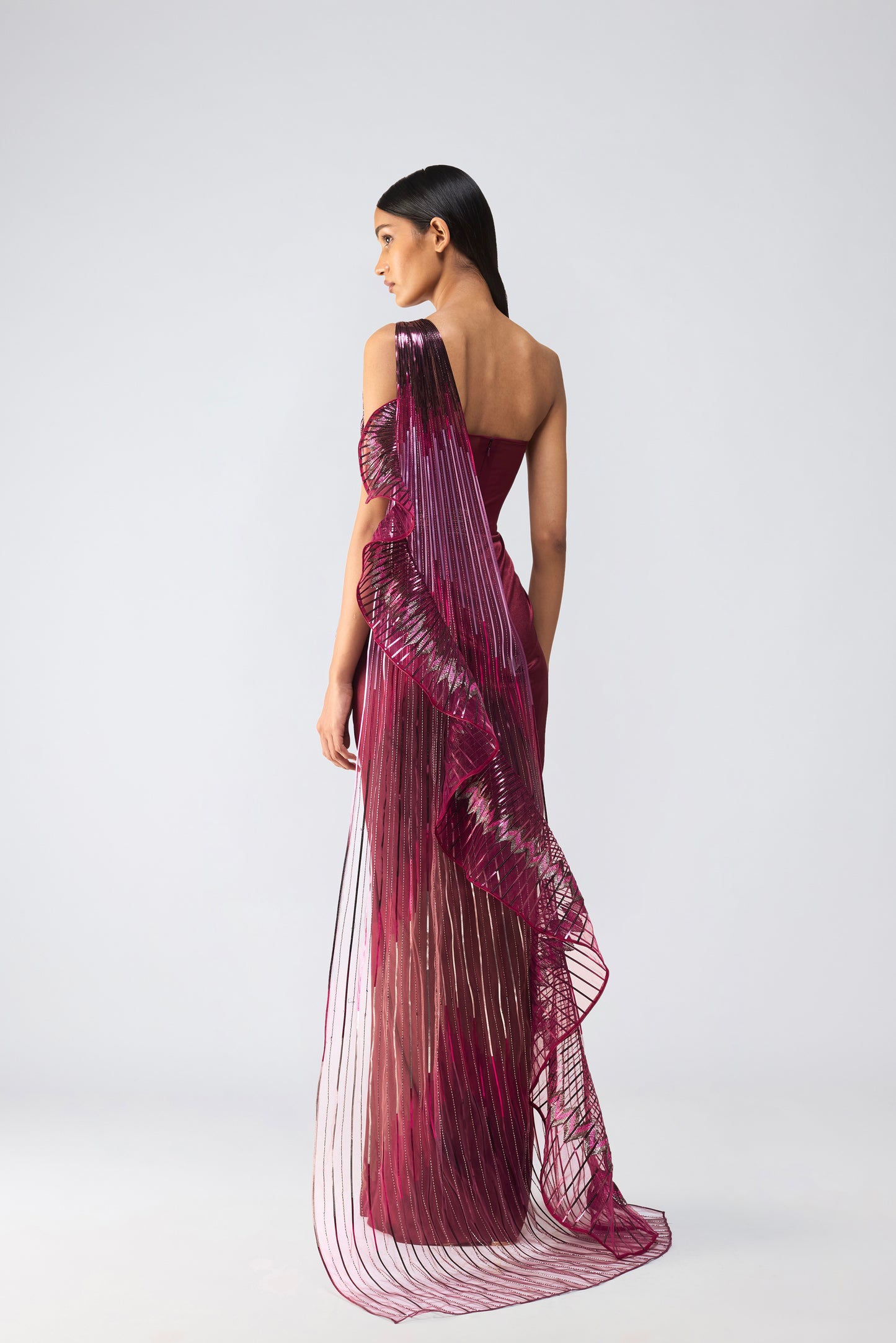 Metallic Glitch Ruffle Gown