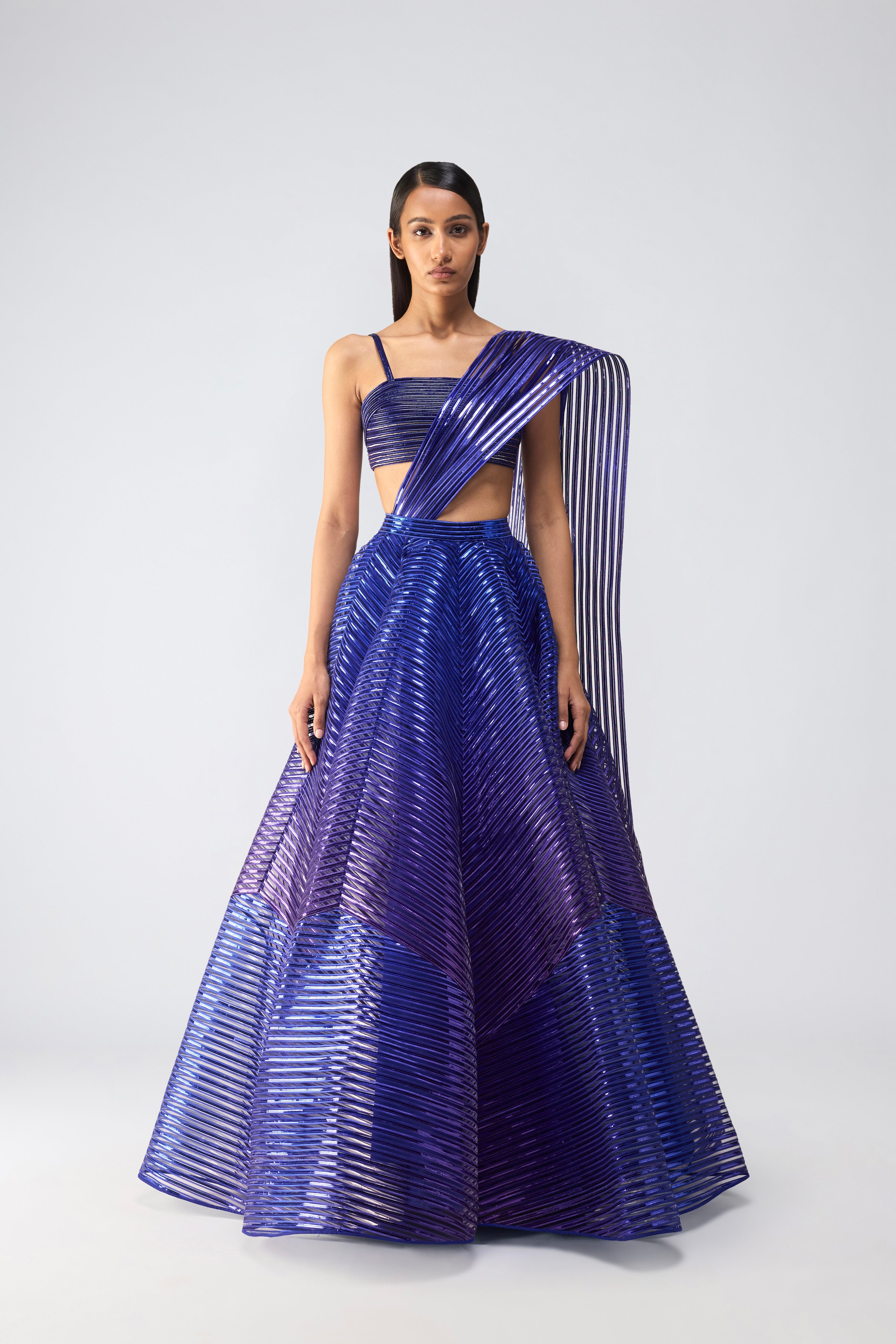 Metallic Bustier And Skirt With Drape