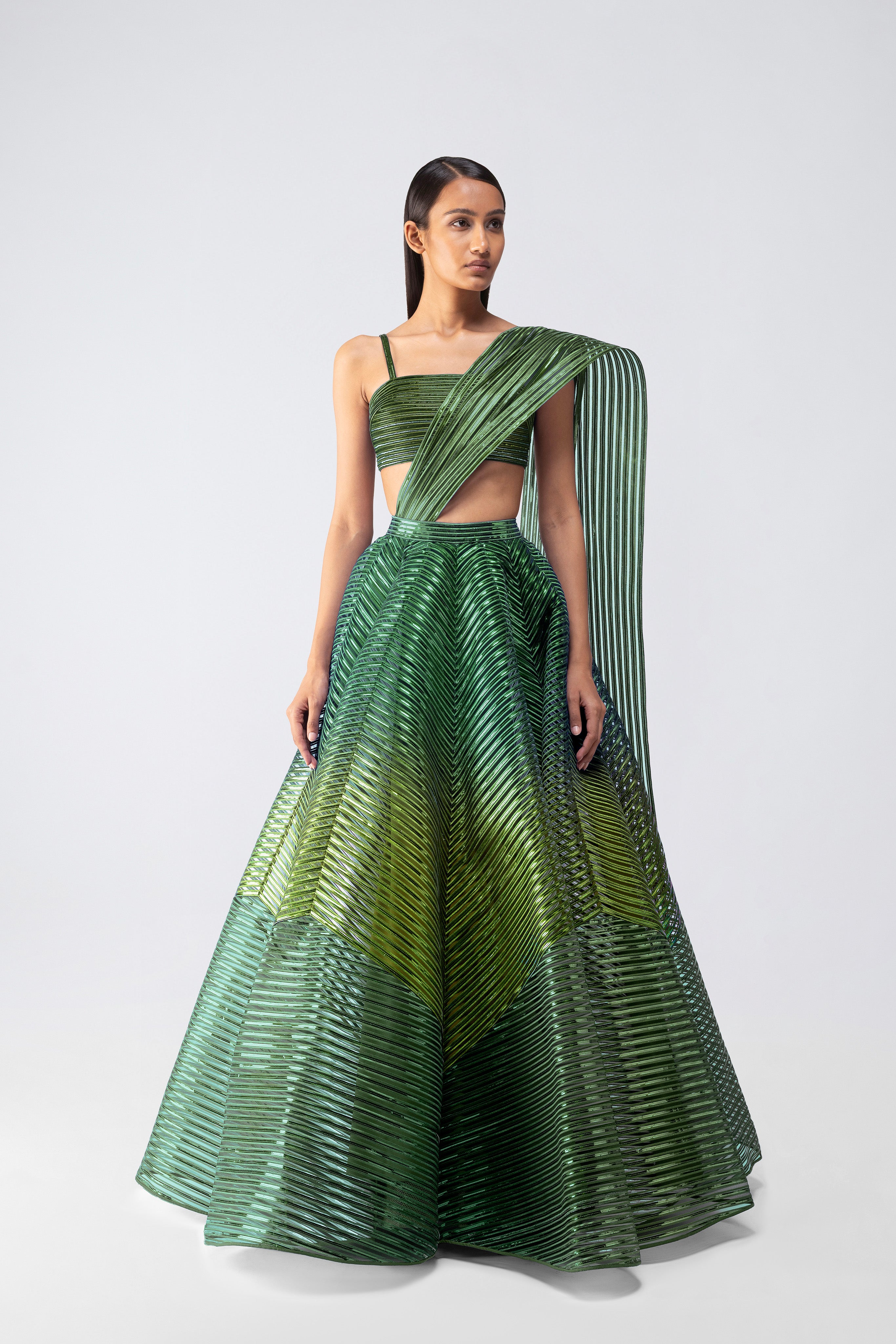 Metallic Bustier And Skirt With Drape