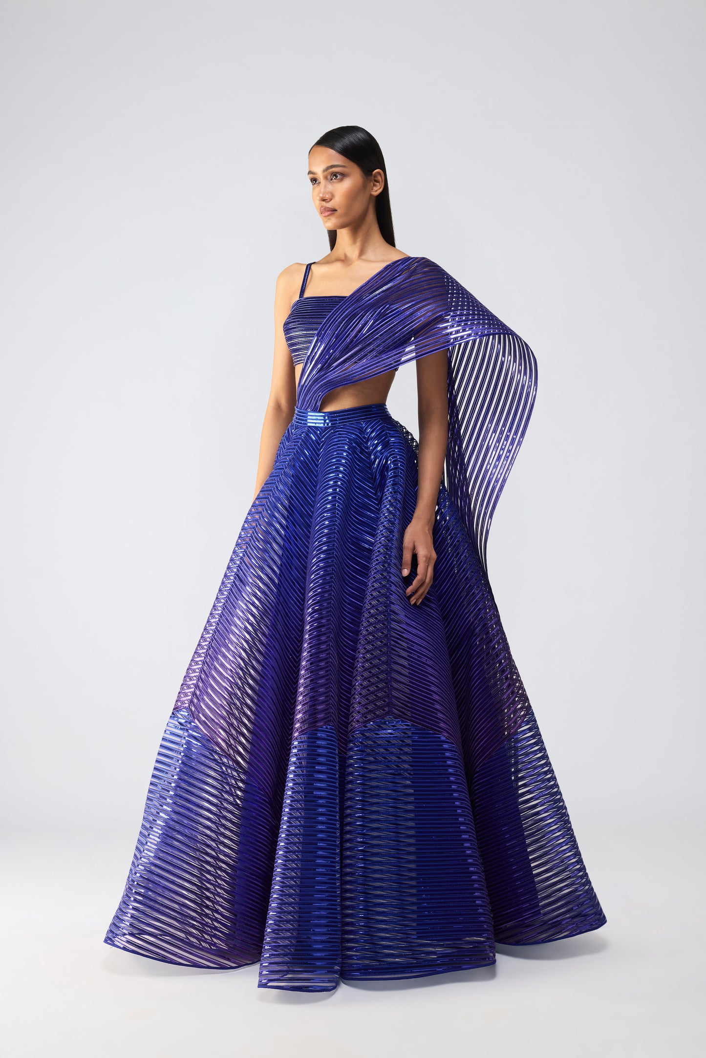 Metallic Bustier And Skirt With Drape