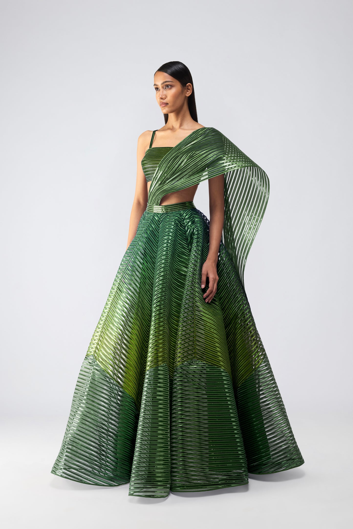 Metallic Bustier And Skirt With Drape