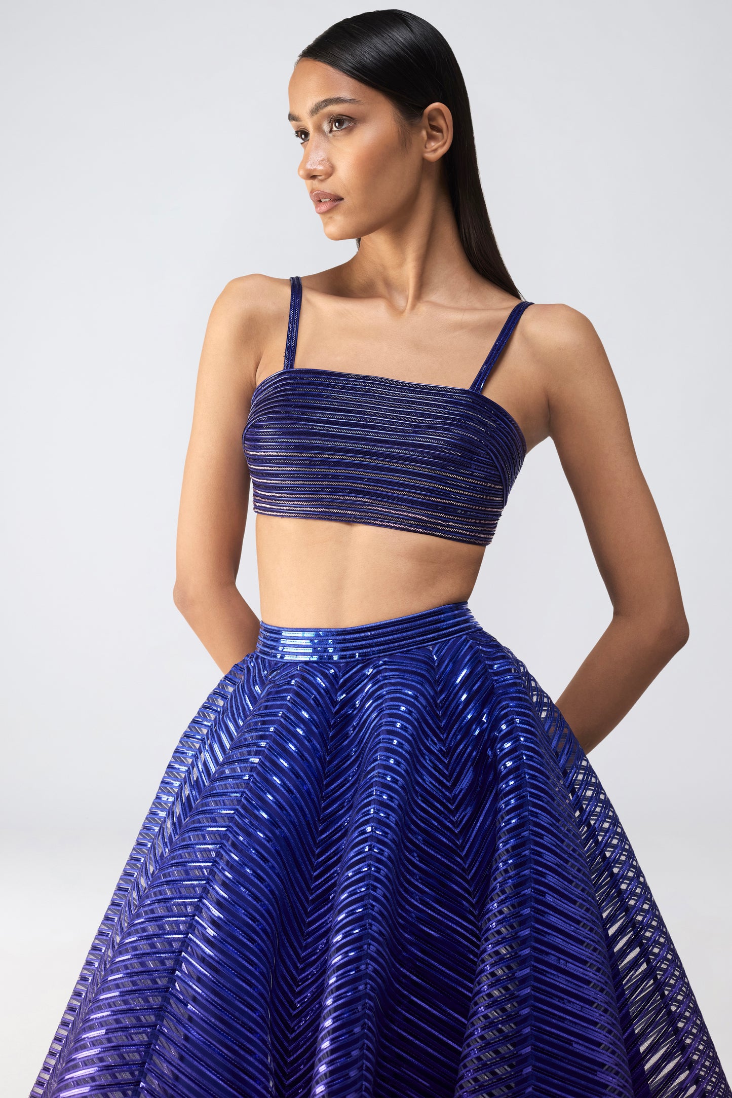 Metallic Bustier And Skirt With Drape
