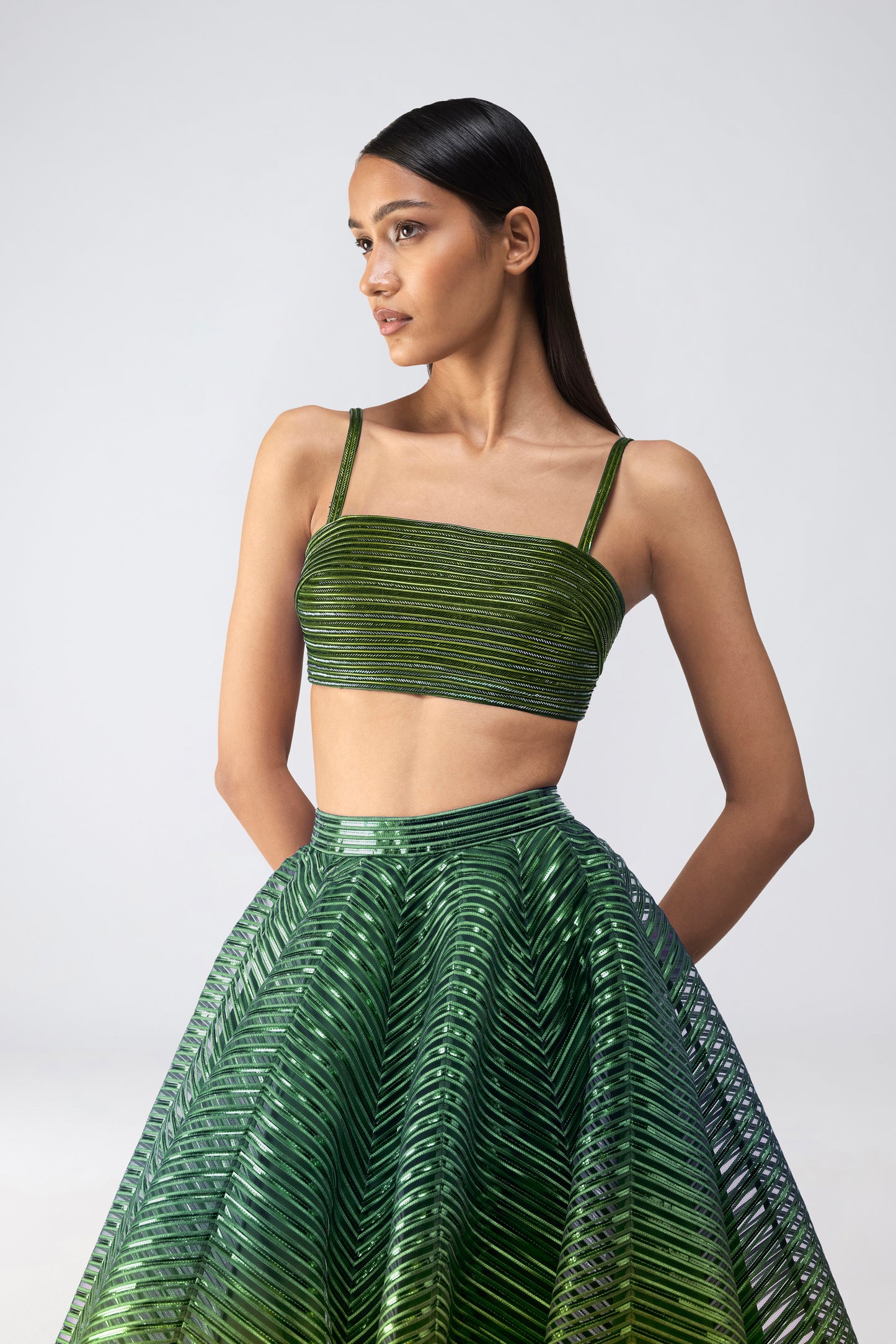Metallic Bustier And Skirt With Drape
