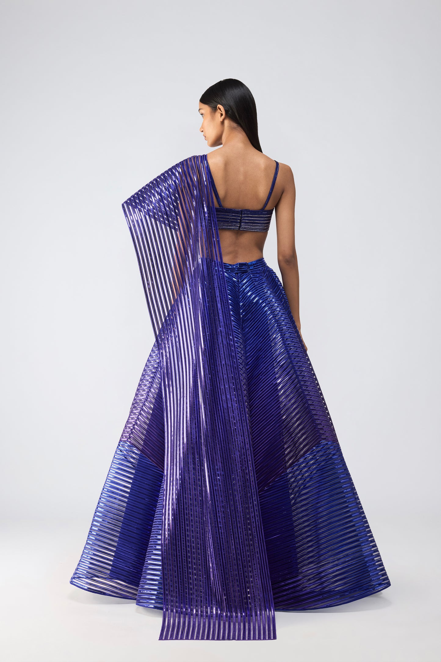 Metallic Bustier And Skirt With Drape