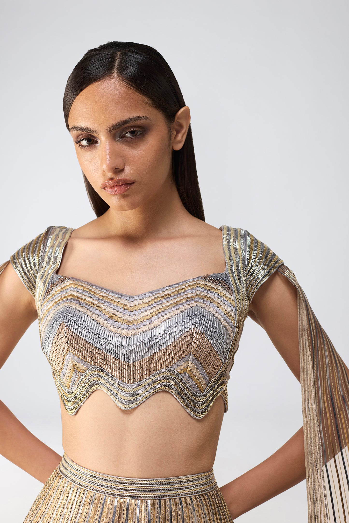 Metallic Scale Top With Wave Skirt