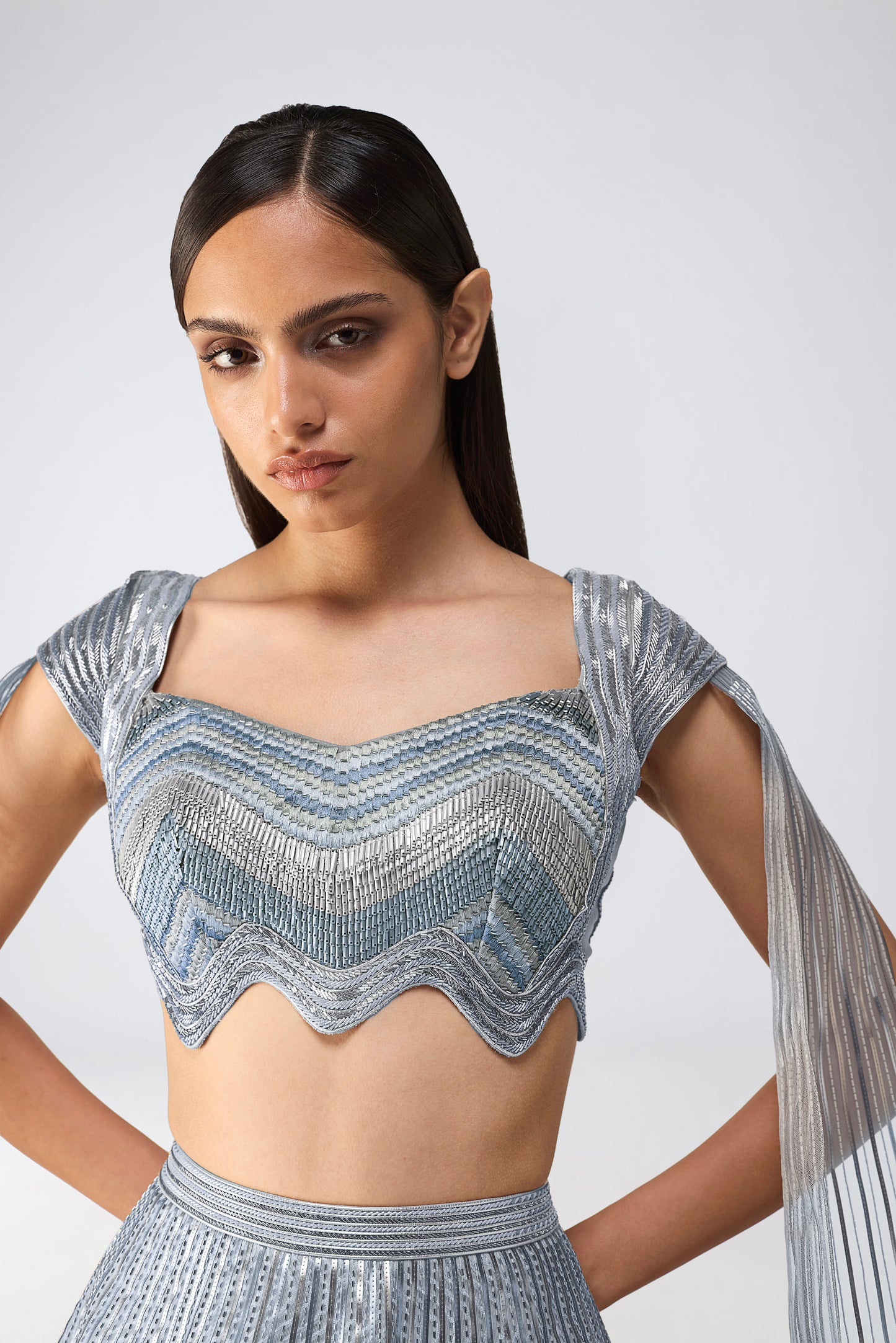 Metallic Scale Top With Wave Skirt