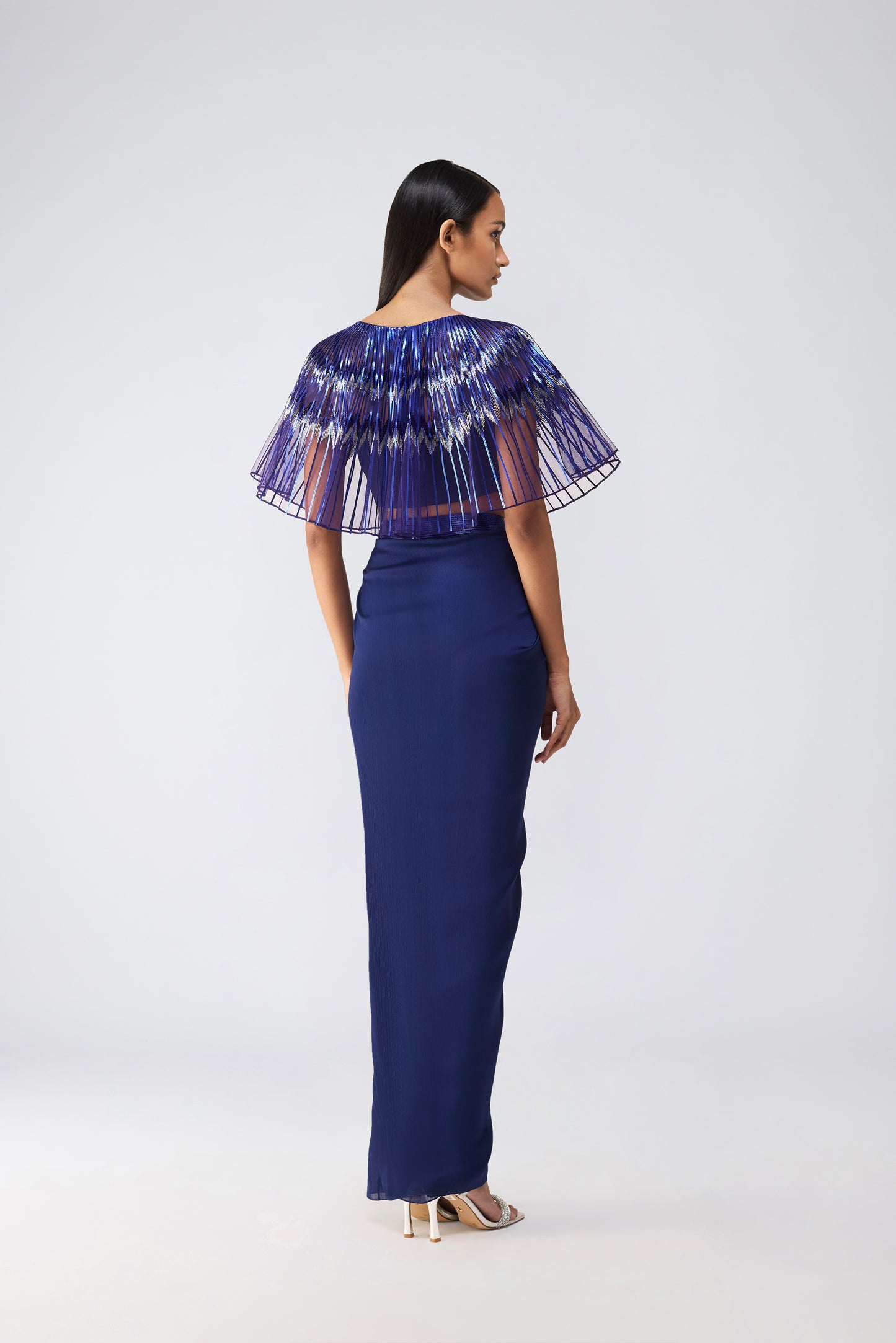 Metallic Glitch Cape And Draped Skirt