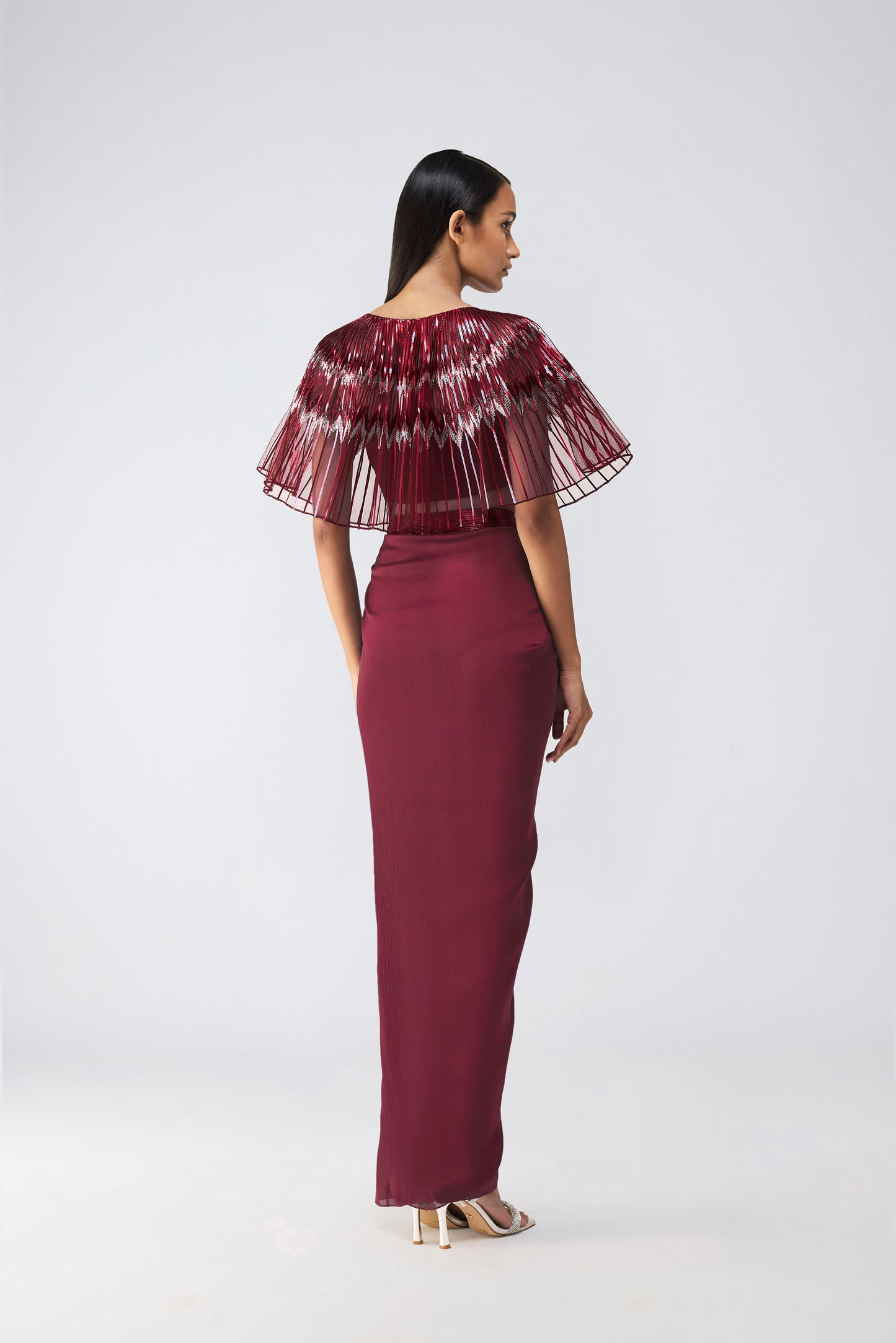 Metallic Glitch Cape And Draped Skirt