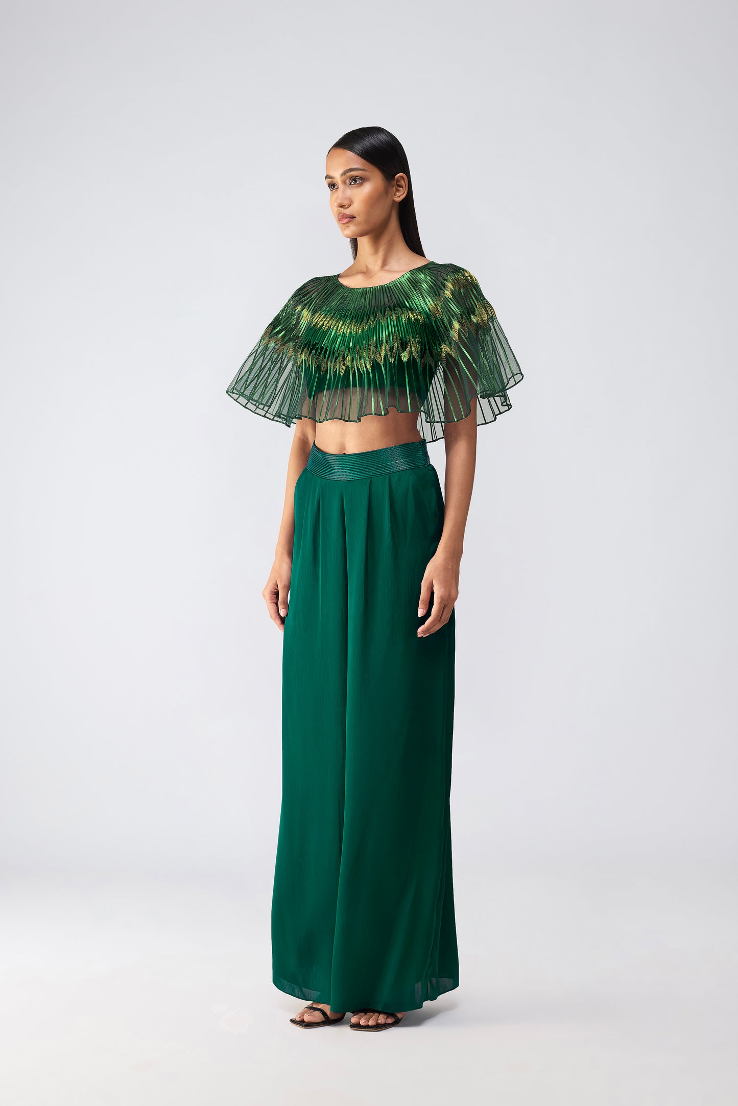 Metallic Glitch Cape Top With Pants