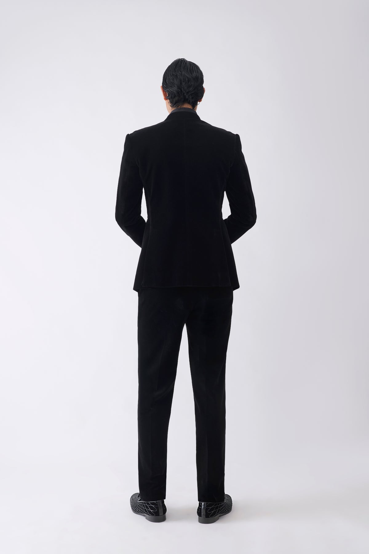 Corded Tuxedo Set With Glass Bead Hand Embroidery