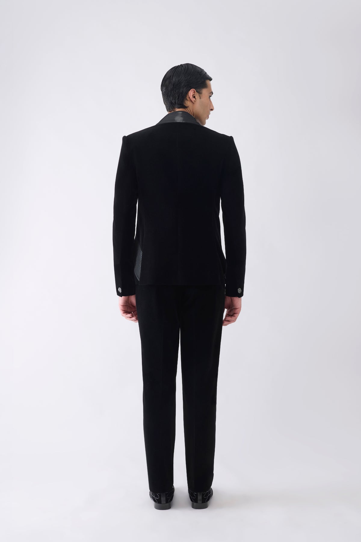 Metallic Micro Pleated Tuxedo Set With Glass bead Embroidery