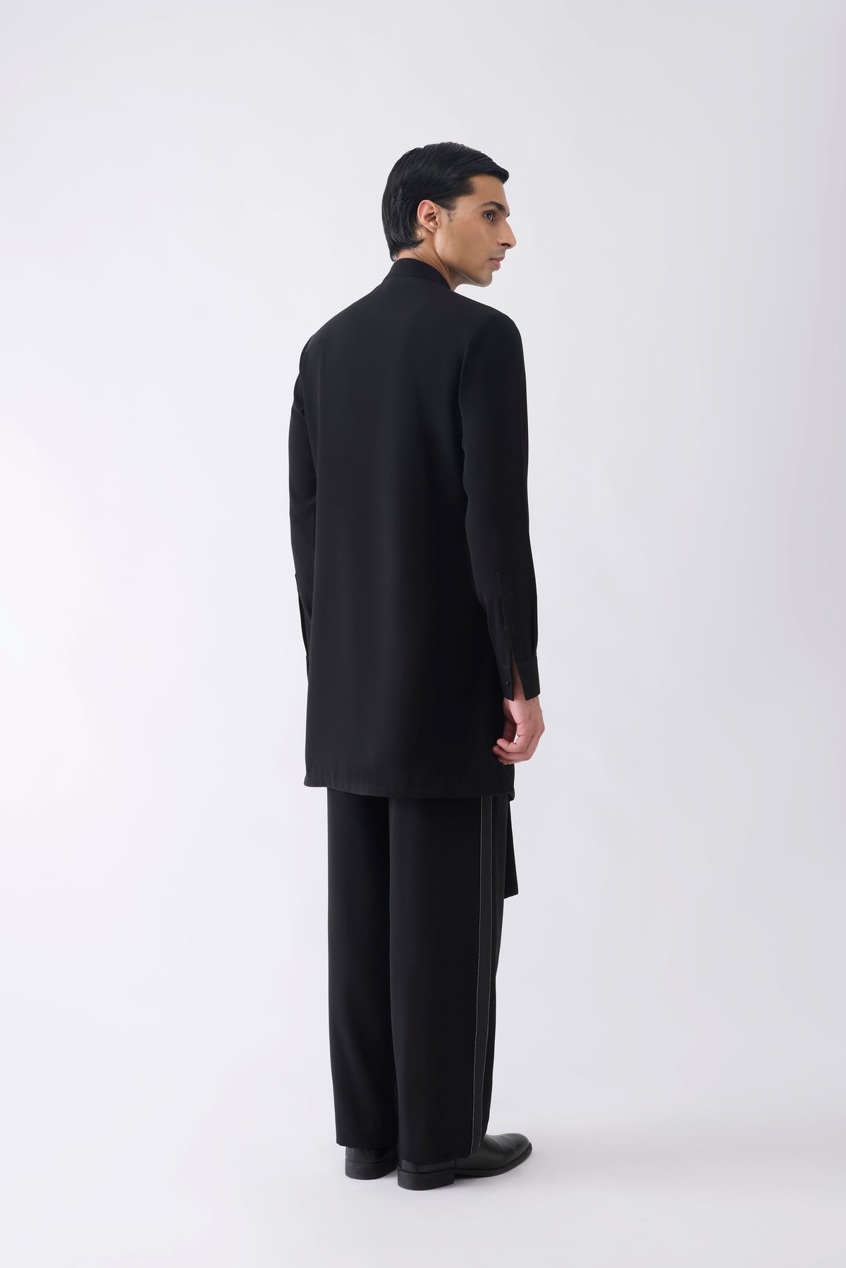 Asymmetric Corded Kurta in Satin Crepe