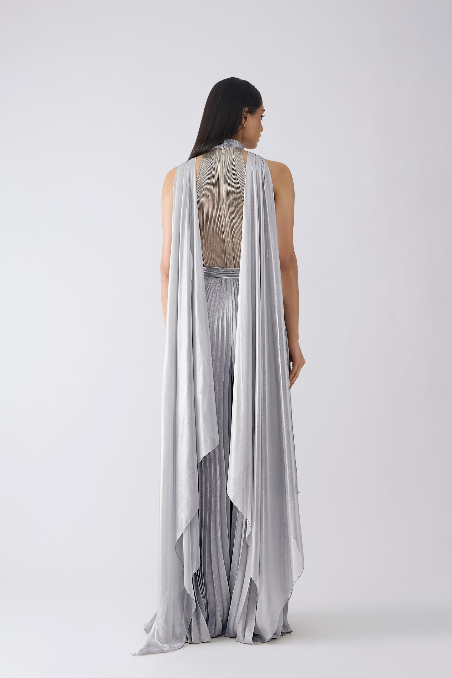Corded Bodysuit With Pants And Drape