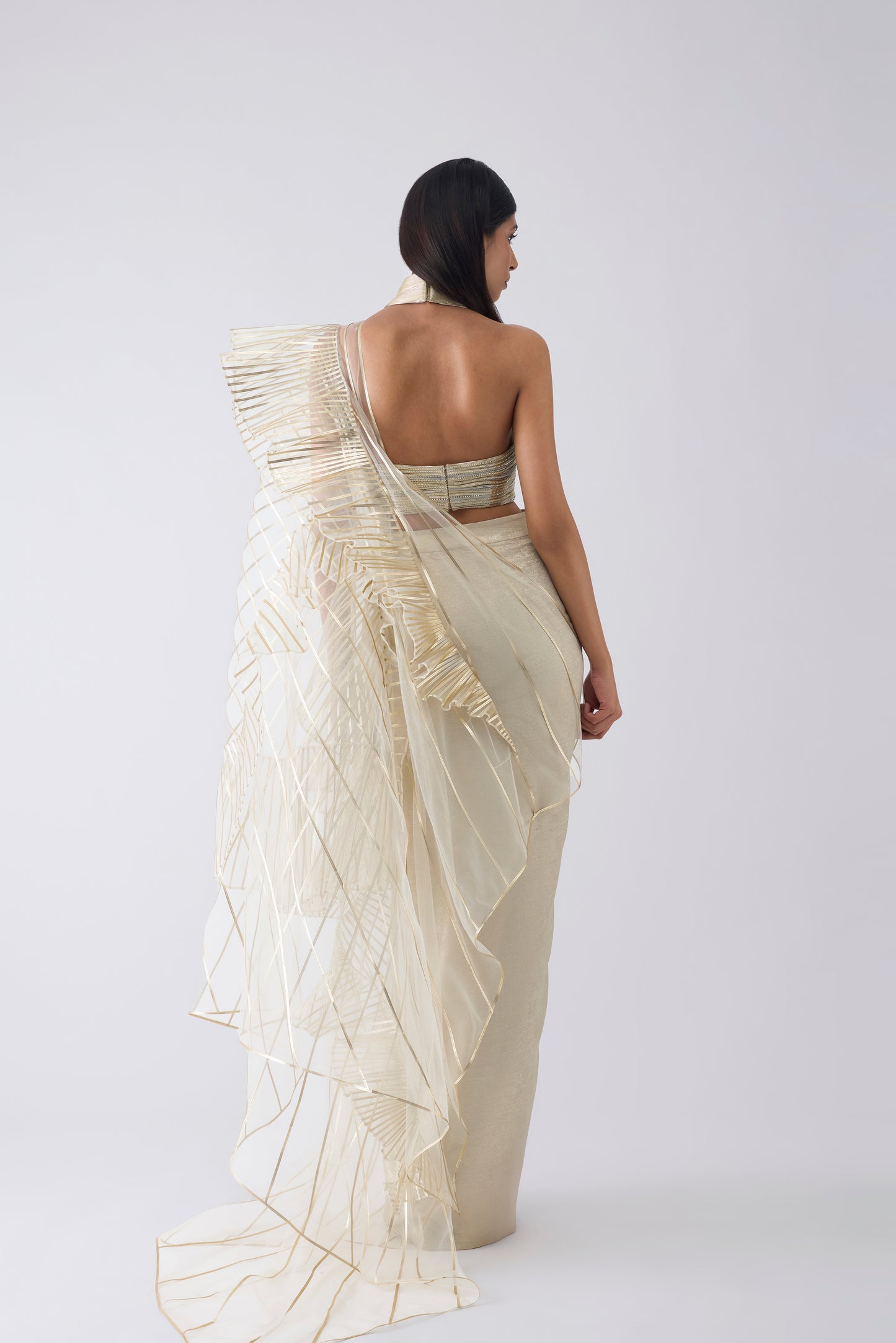 Metallic Winged Ruffle Saree