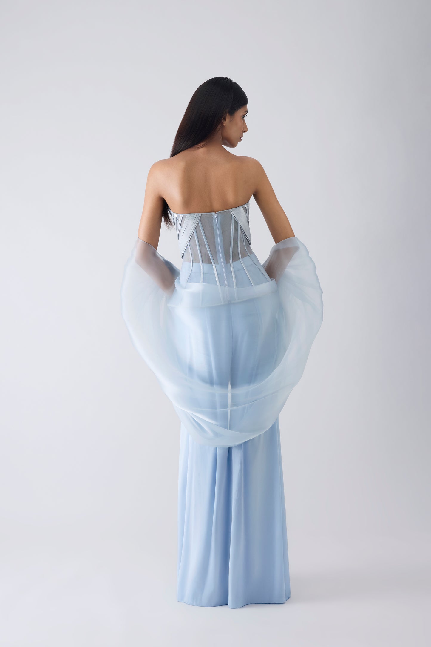 Metallic Structured Corset With Pants And Cape