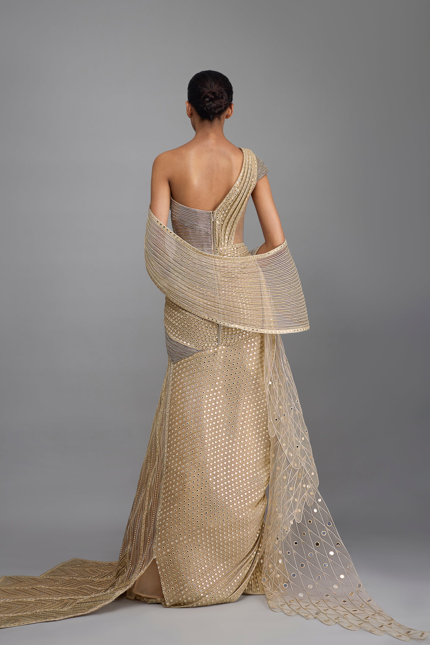 Moulded Mirrorwork Draped Gown And Drape