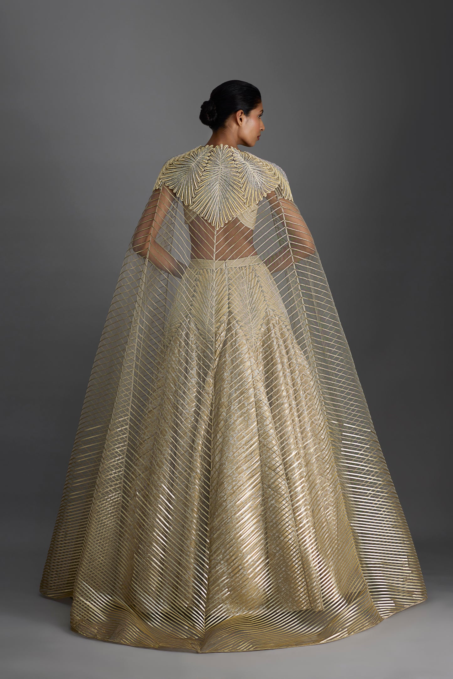 Structured Top And Cape With Banarsi Skirt