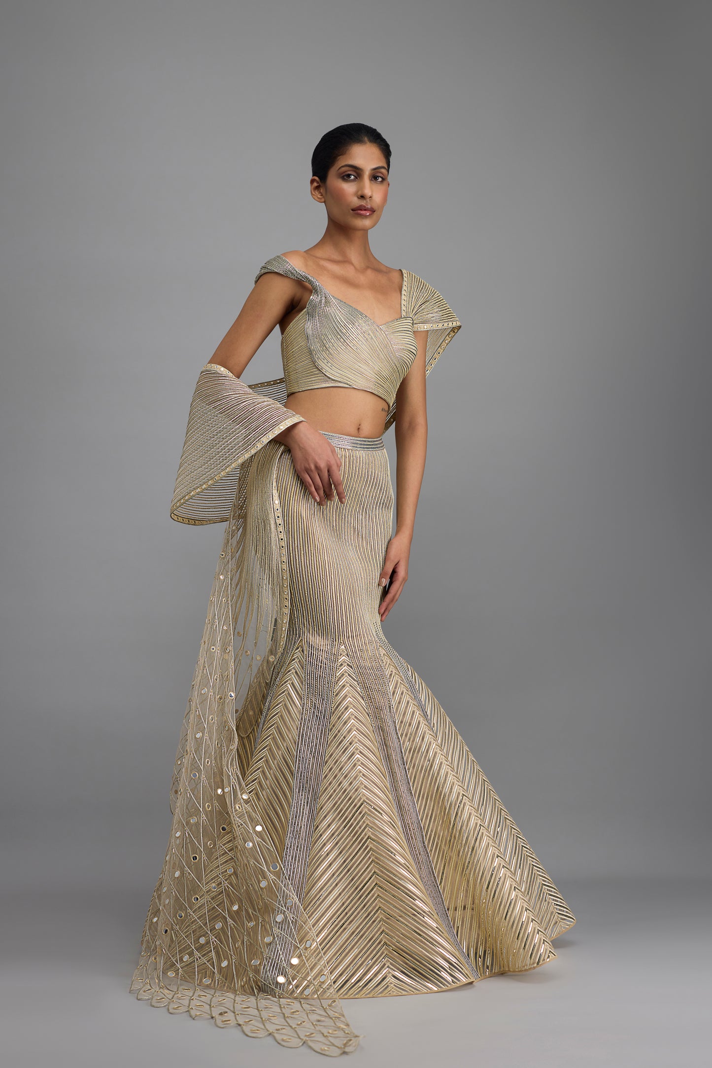 Structured Top And Drape With Fishtail Skirt