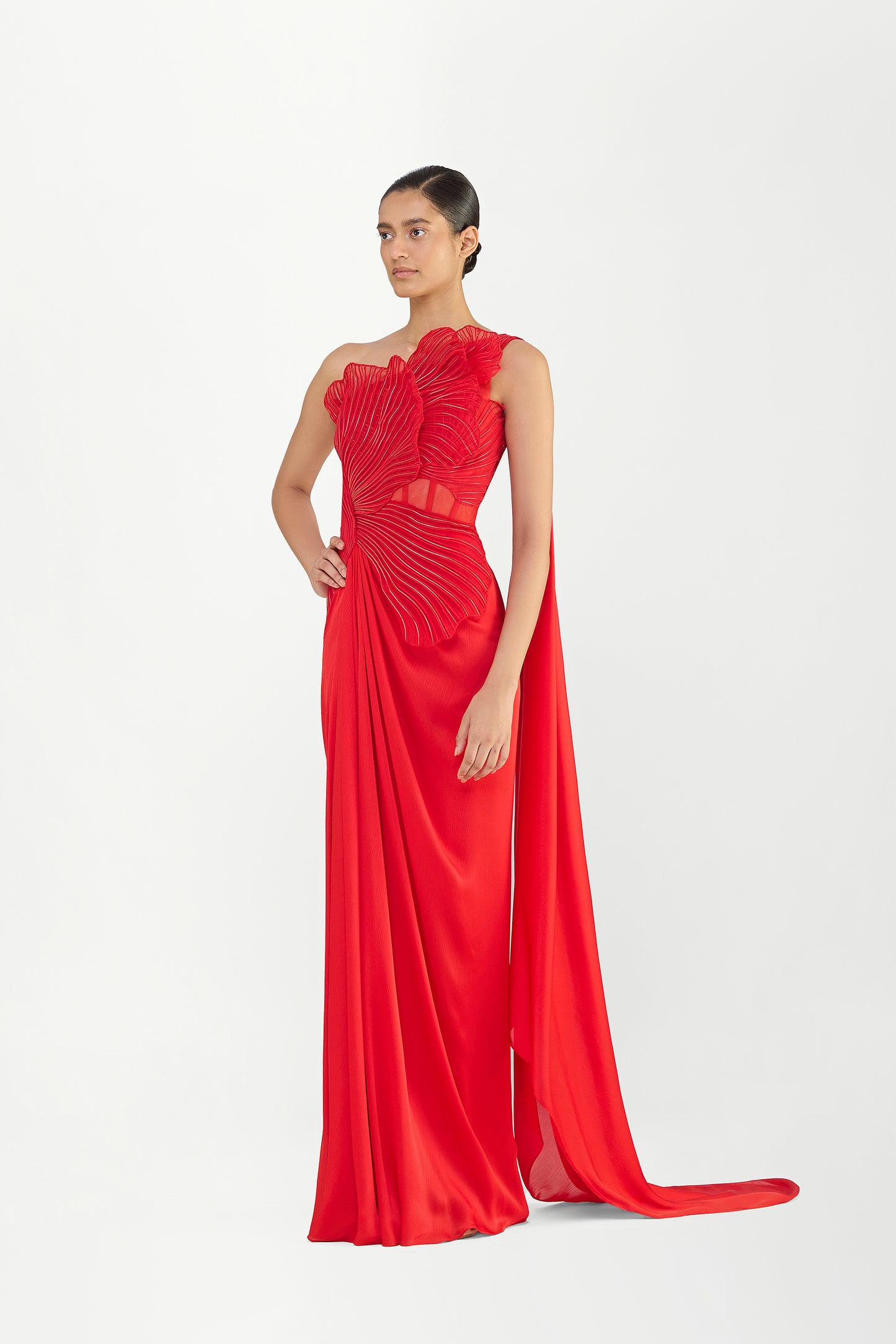 Corded Coral Saree