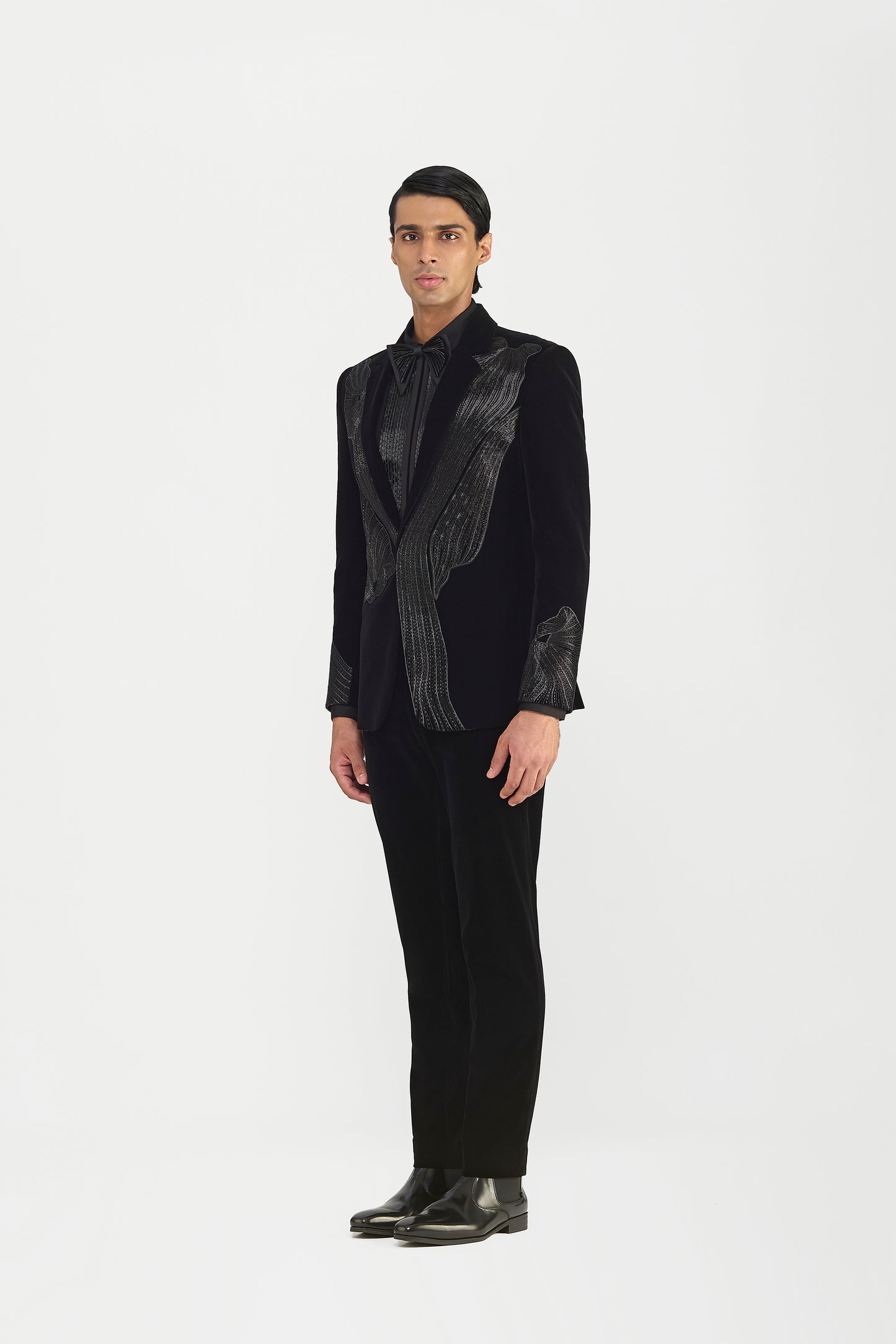 Corded Coral Tuxedo Set With Glass Beads In Velvette
