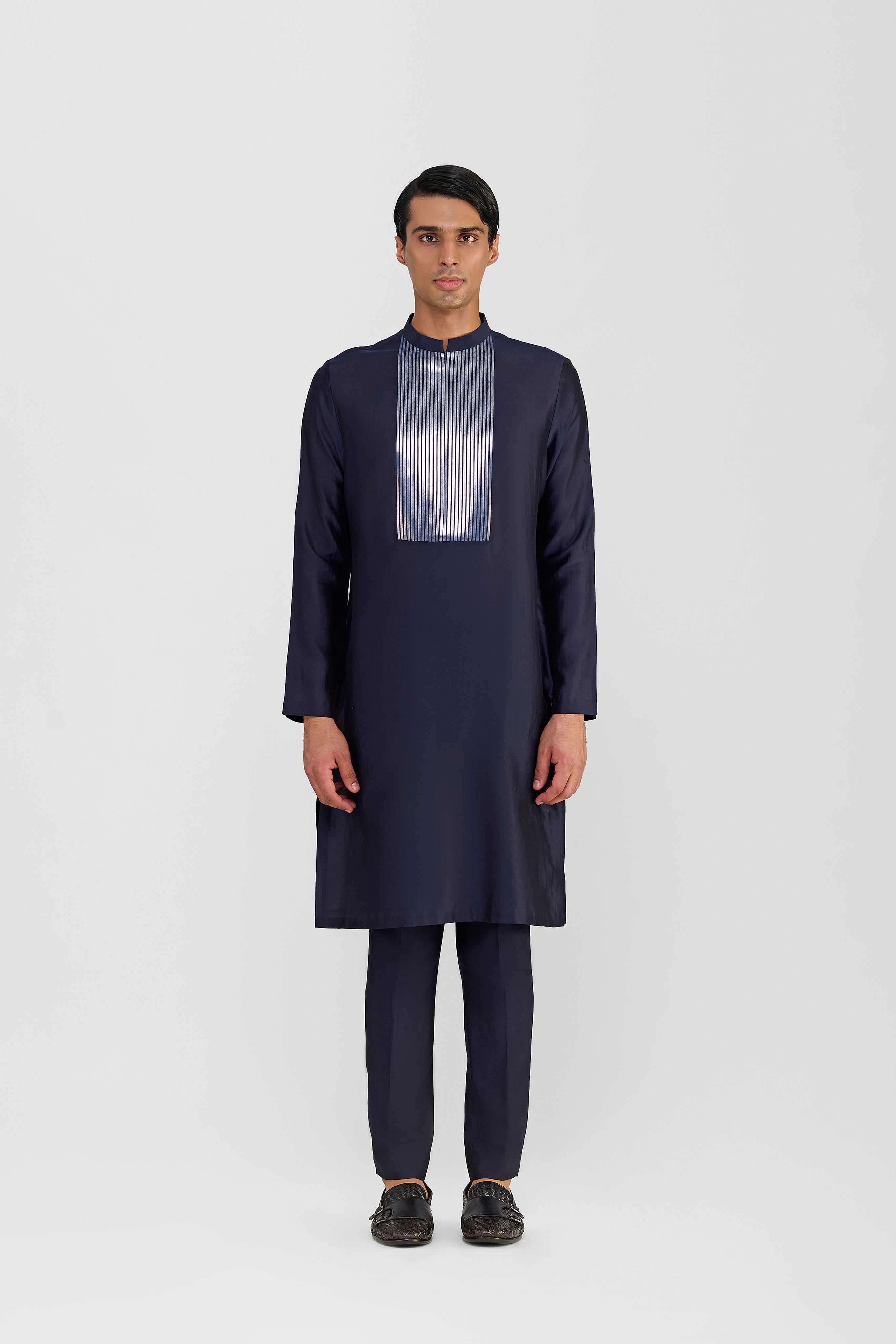 Metallic Micropleated Chanderi Silk Kurta Set