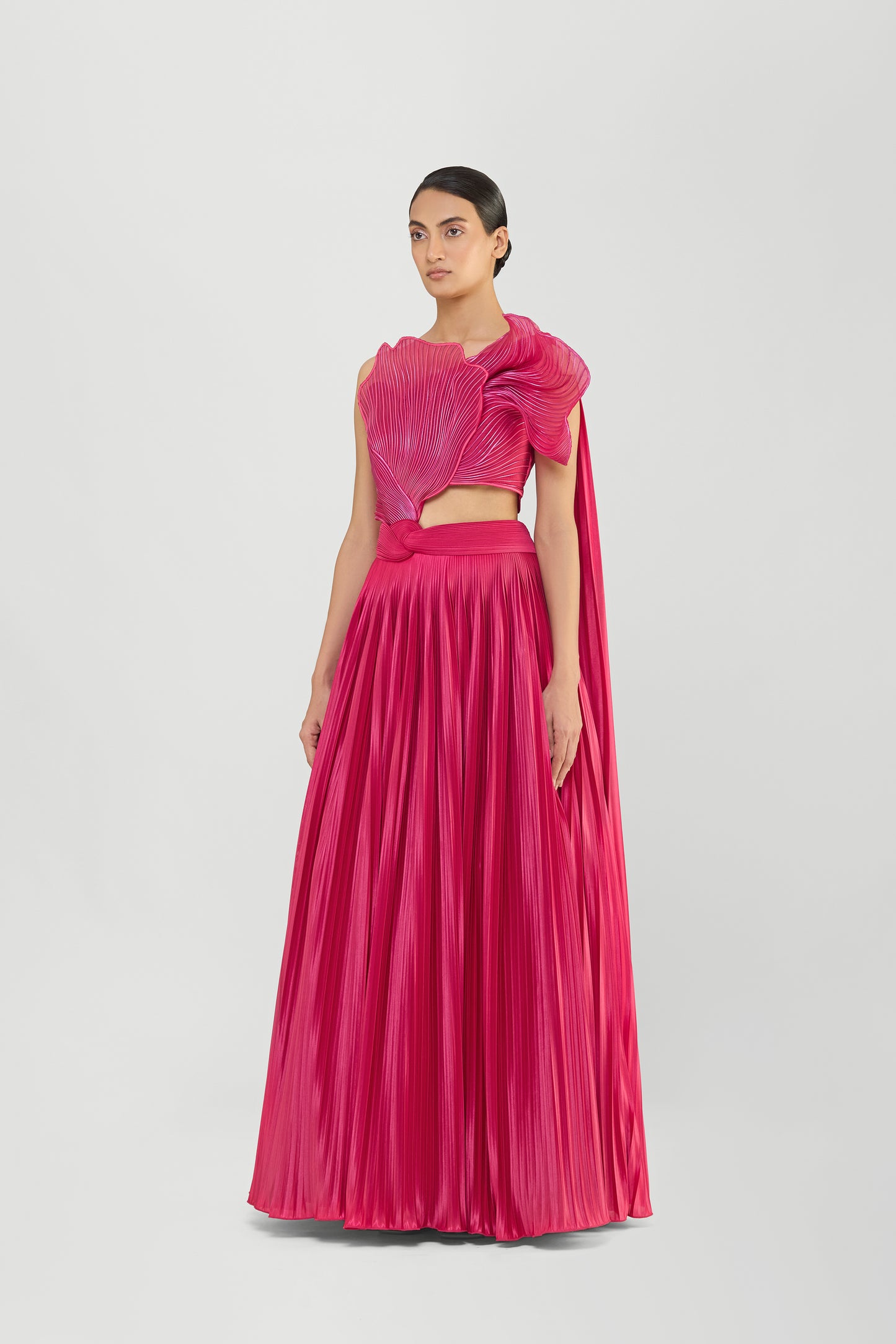 Corded Coral Top And Plisse Skirt