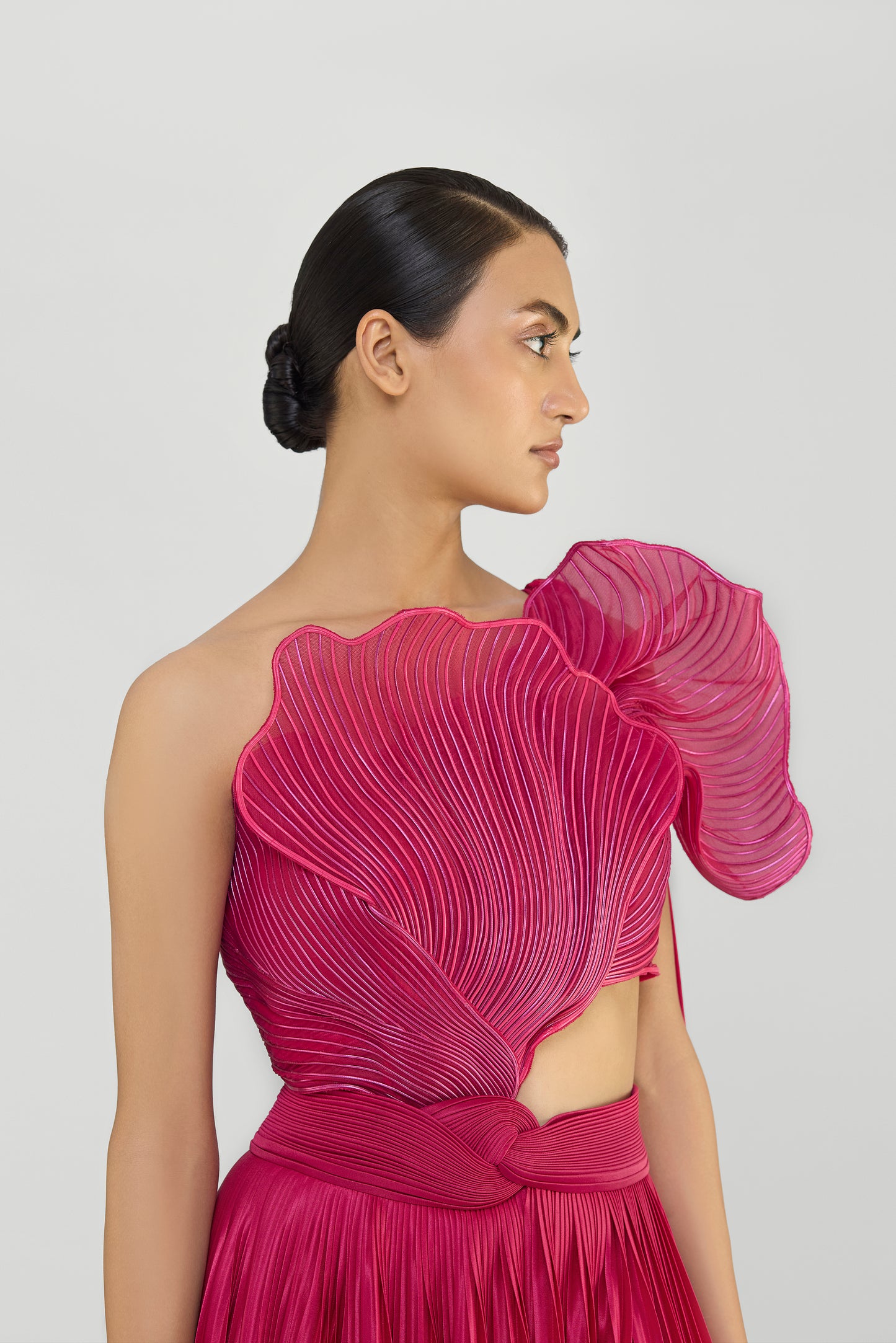 Corded Coral Top And Plisse Skirt