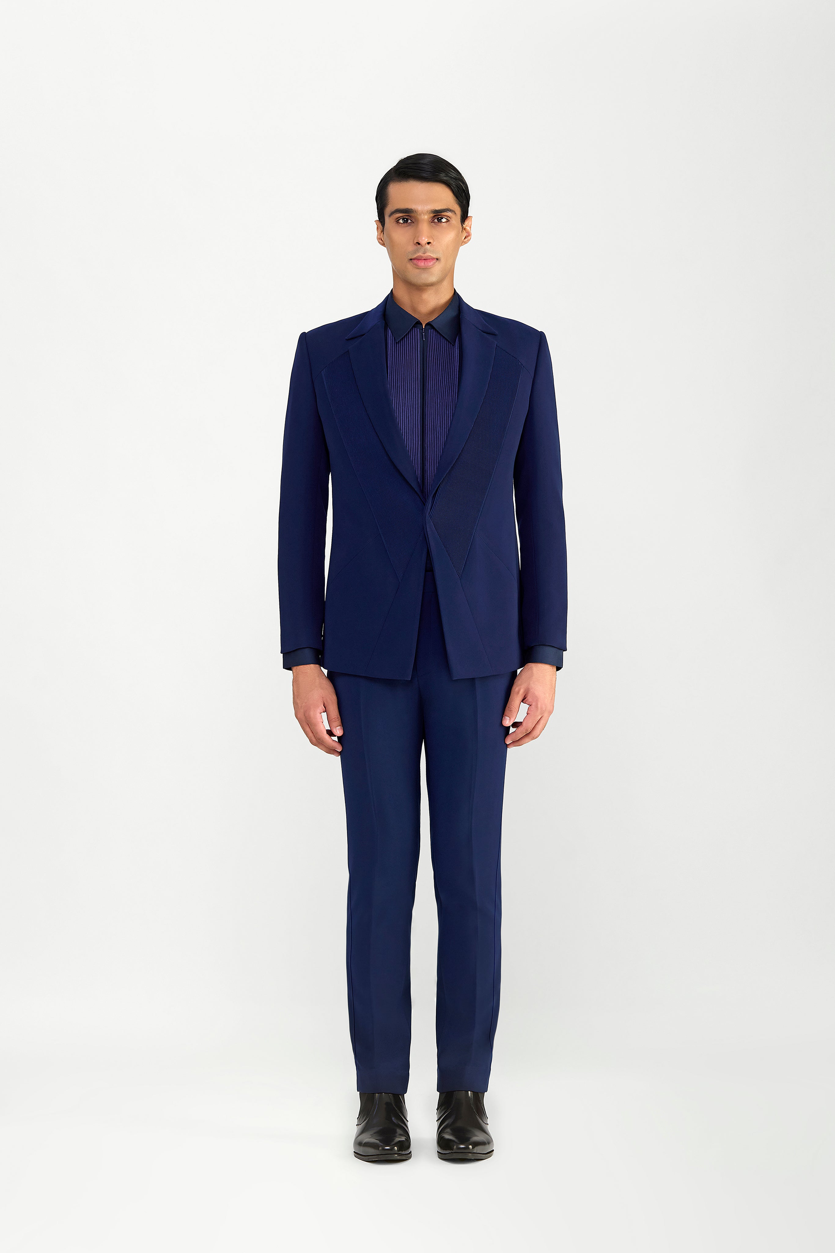 Satin Crepe Plisse Tuxedo Set