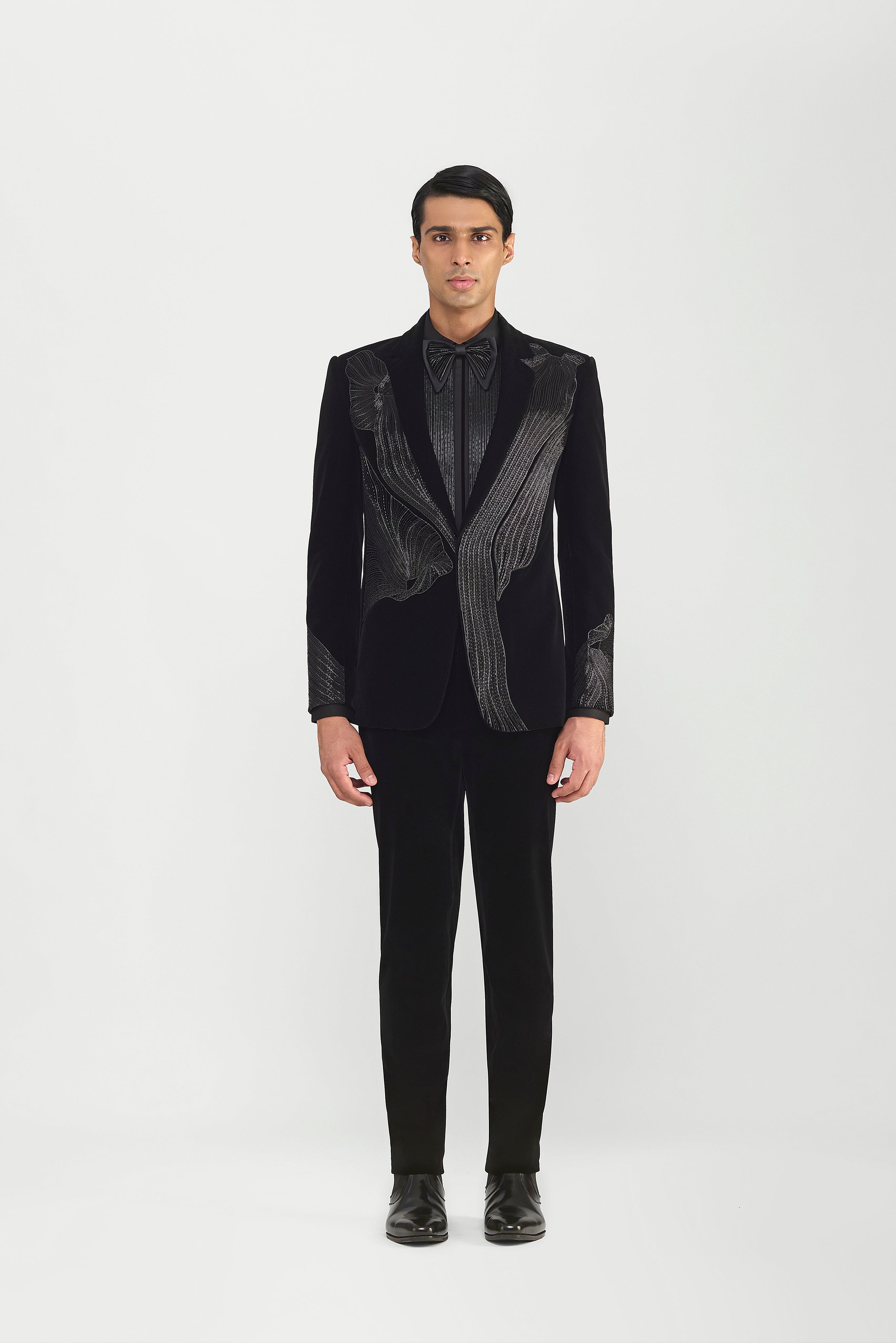 Corded Coral Tuxedo Set With Glass Beads In Velvette