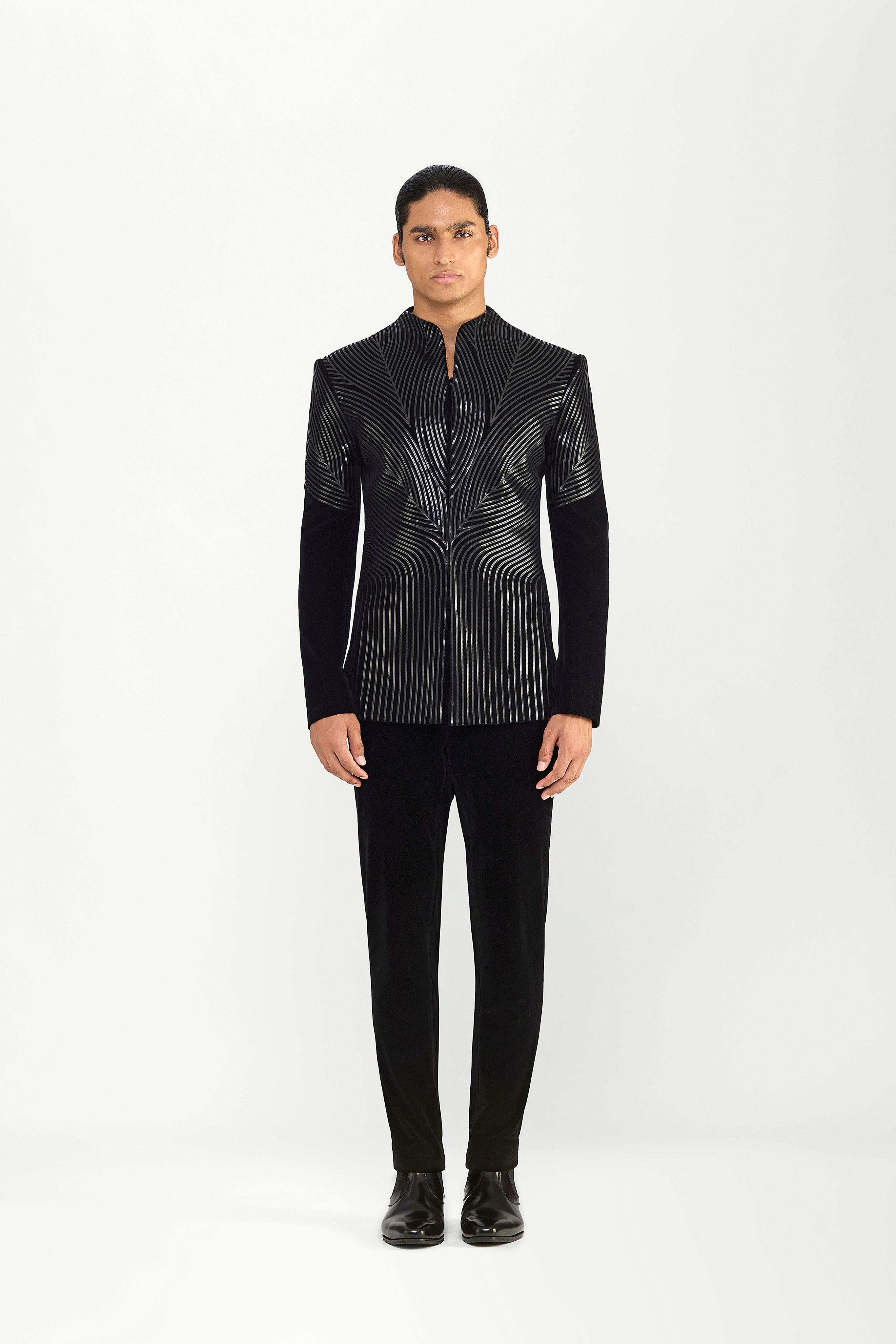 Metallic Bandhgala Set In Velvette