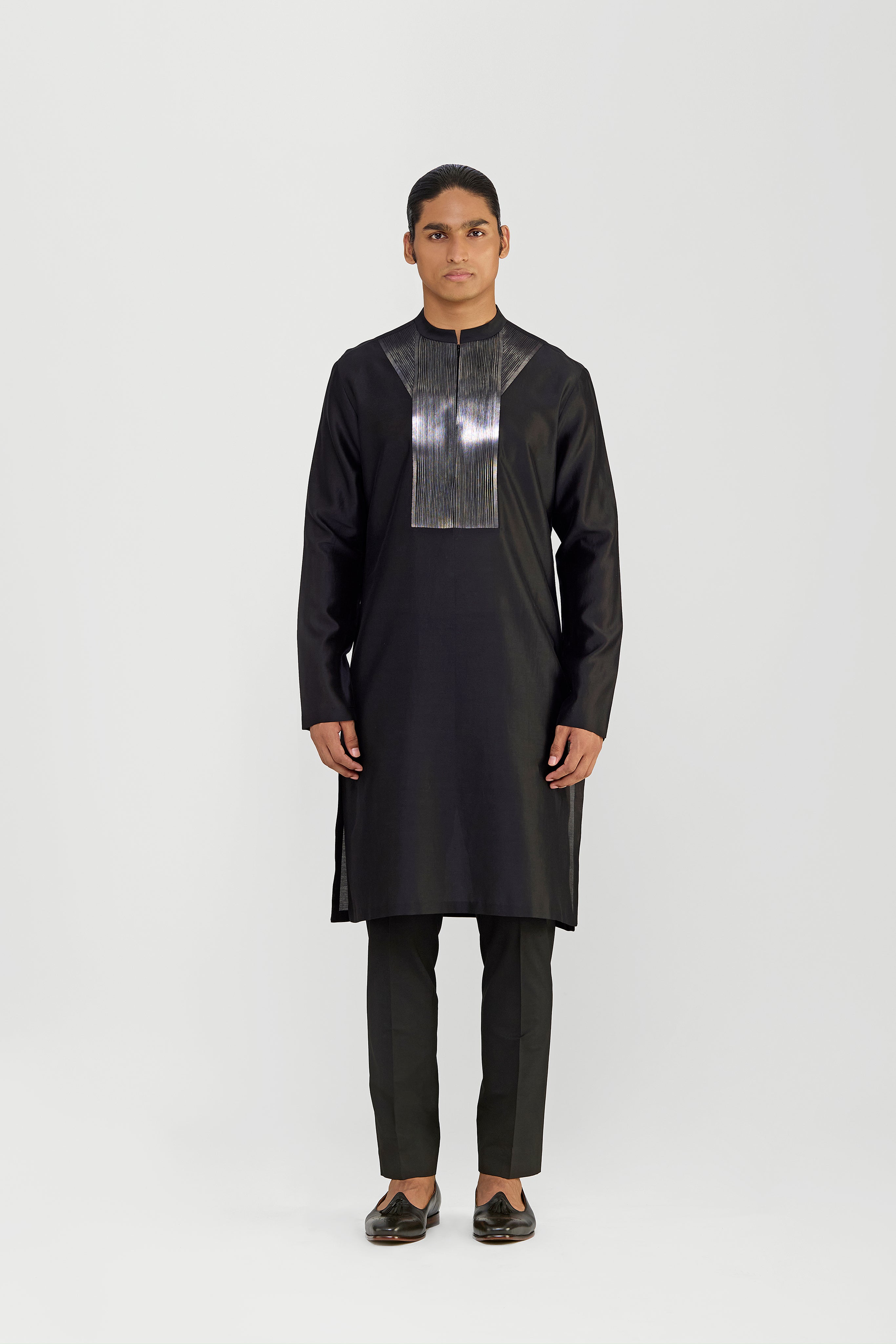 Metallic Micropleated Chanderi Silk Kurta Set