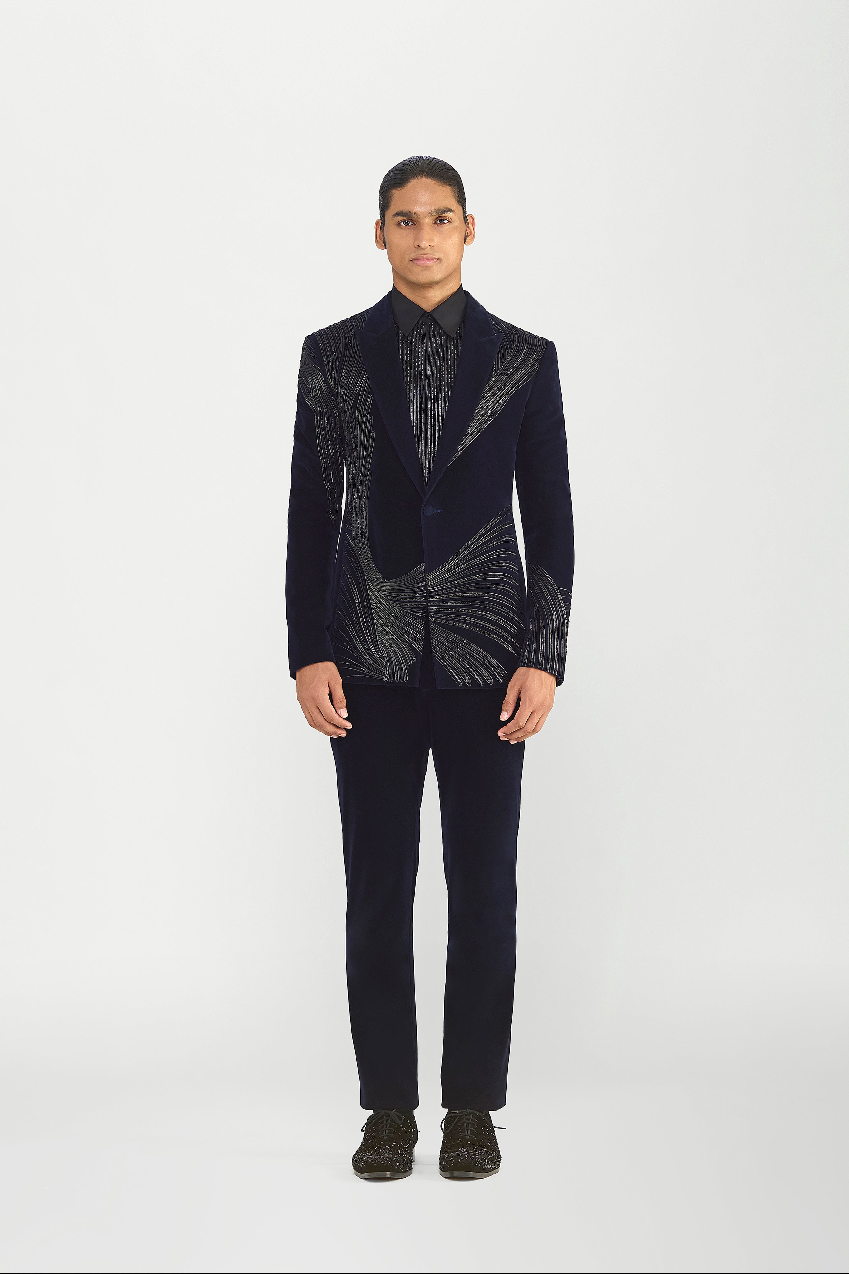 Corded Tuxedo Set With Glass Beads In Velvette