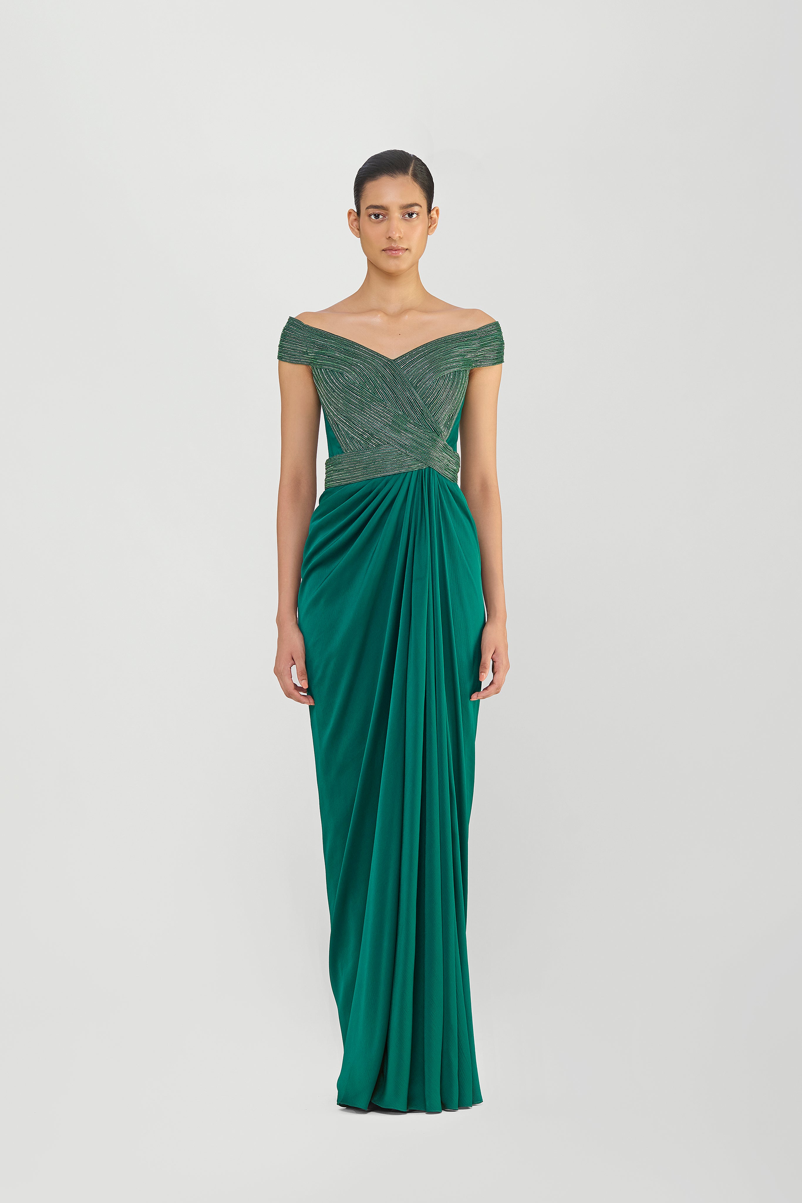 Moulded Gown With A Chiffon Drape